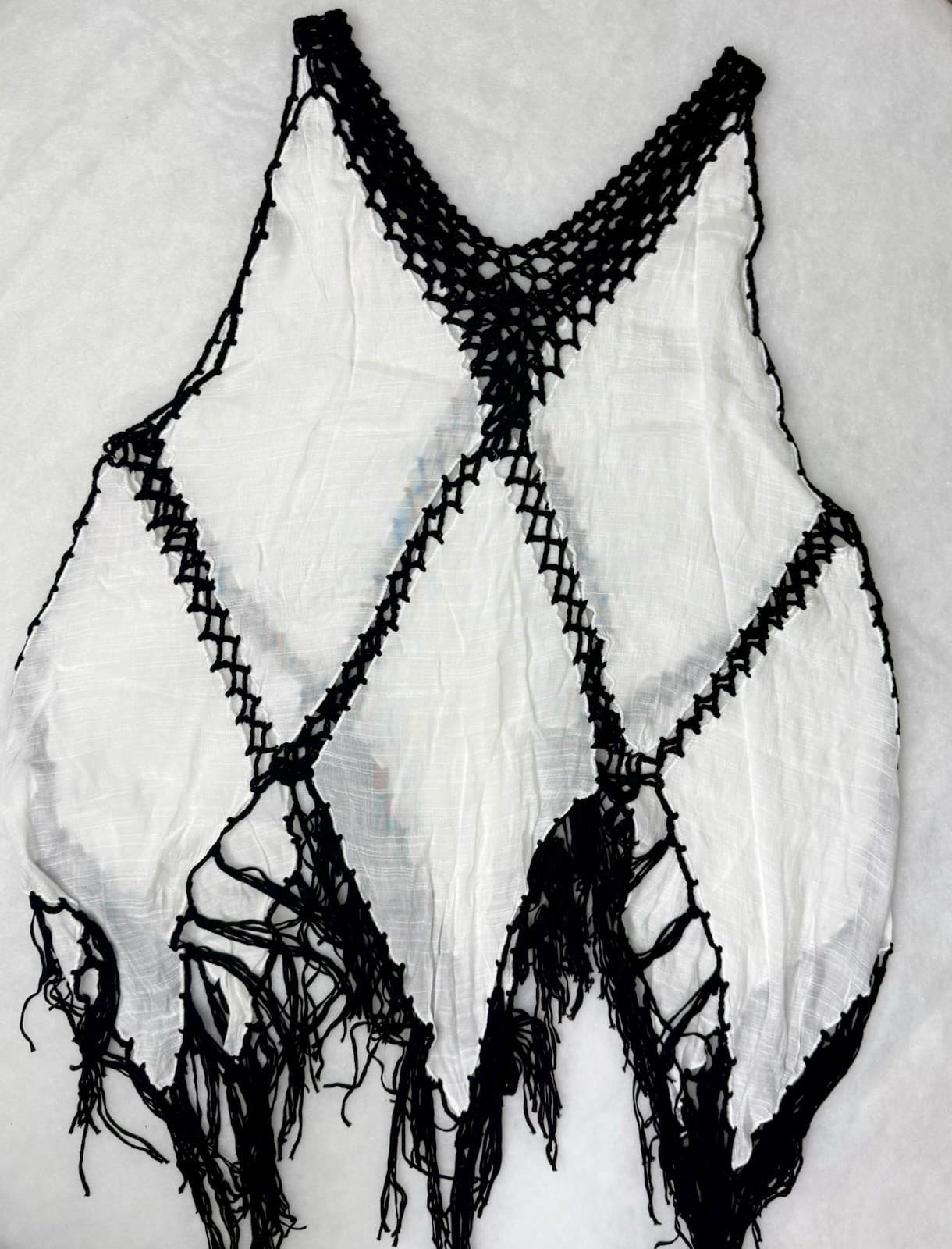 Boho Crochet Fringe Vest Cover Up White Black Open Front Festival Beach