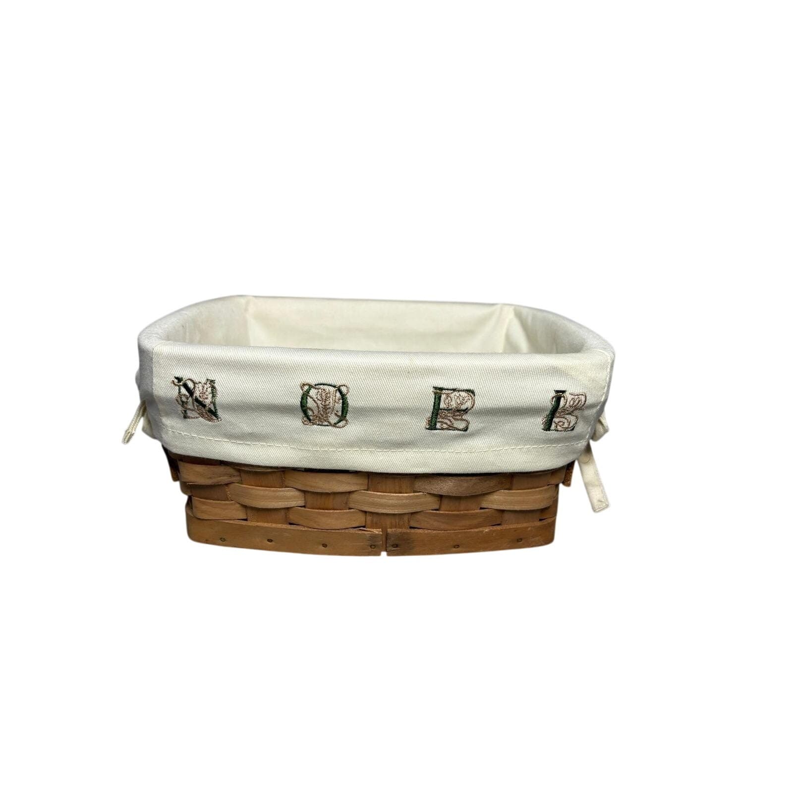 Vintage Longaberger Noel wicker Basket with Embroidered Fabric Liner Brown