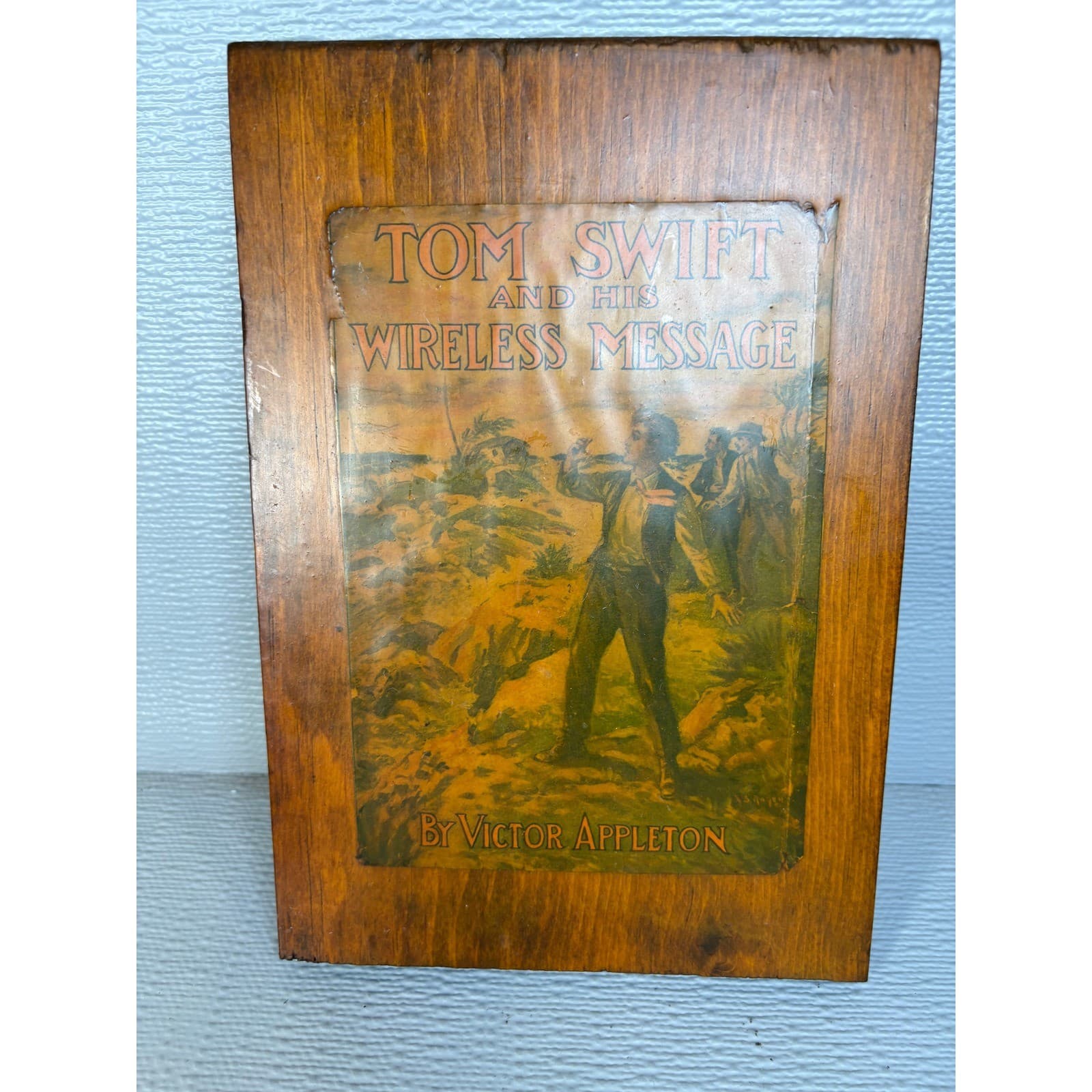 Vintage Tom Swift and His Wireless Message Wood Wall Plaque Victor Appleton Art