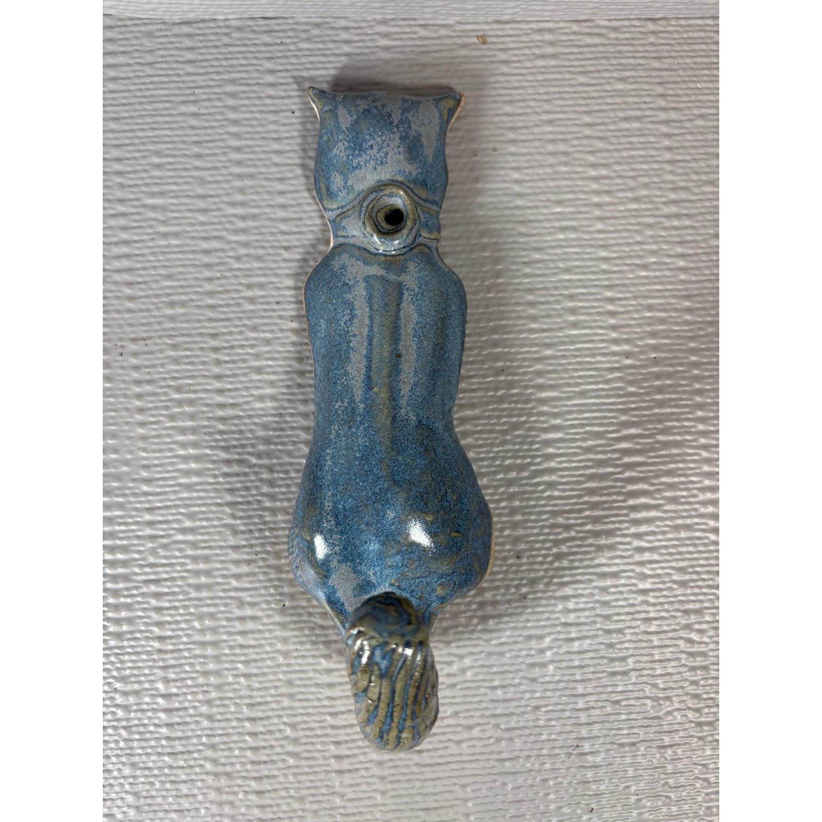 Studio Pottery Blue Glazed Ceramic Cat Wall Hook Key Hanger Handcrafted 7 inch
