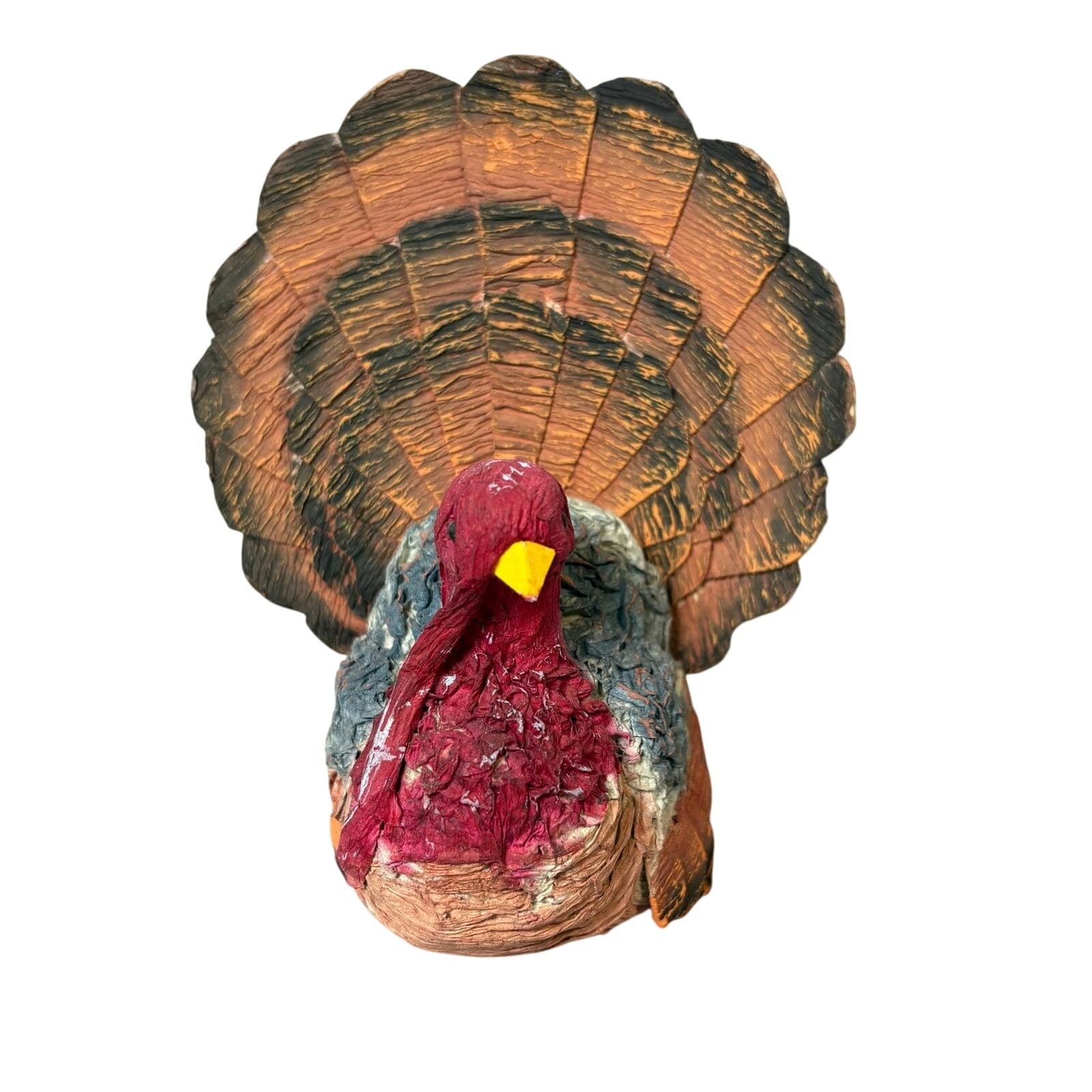 Molded Paper Turkey Figurine Thanksgiving Fall Decor Rustic Folk Art 5 inch