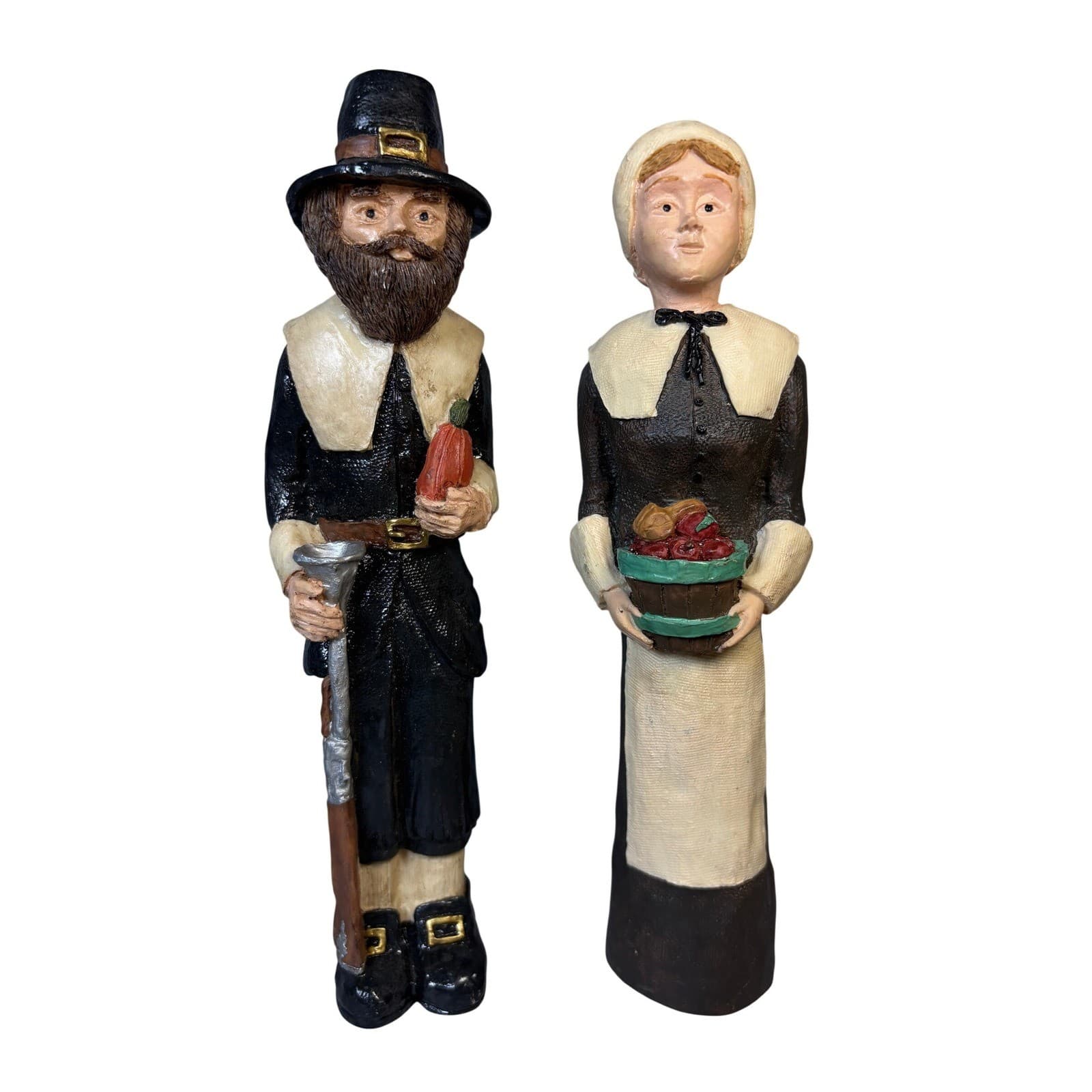 Vintage 1991 Wangs International Pilgrim Couple Thanksgiving Figurines 9.5"
