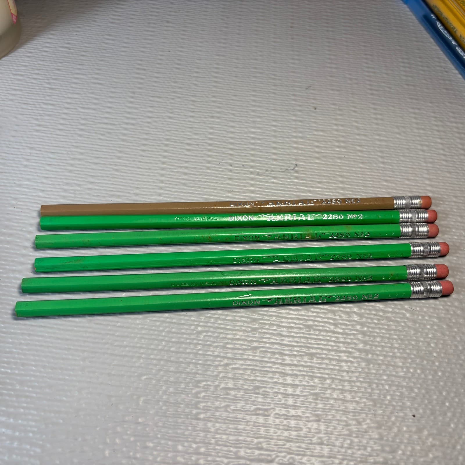 Vintage Dixon Aerial 2280 No 2 Pencils Green Natural Wood Made in USA Lot of 6