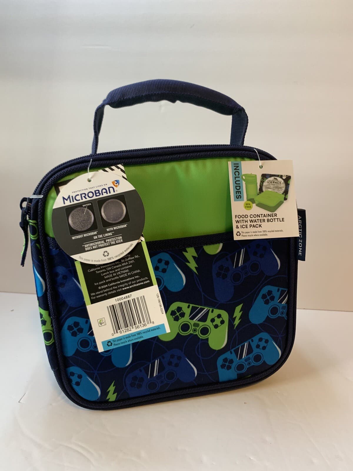 Arctic Zone Blue Gamer Lunch Box Bag Kit Insulated w/ Container, Bottle Ice Pack