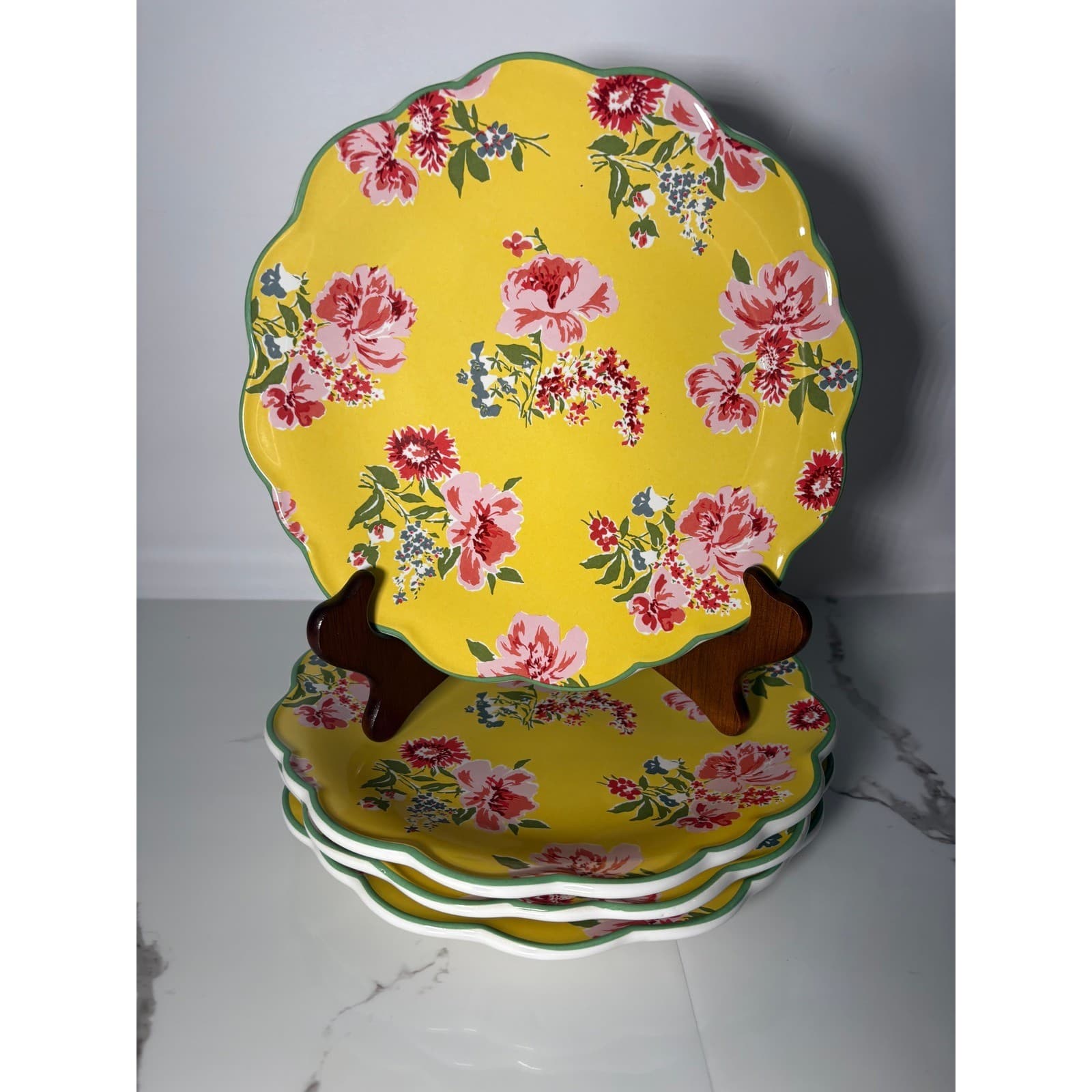Certified International Madcap Cottage English Garden Yellow Floral Plates Set 4