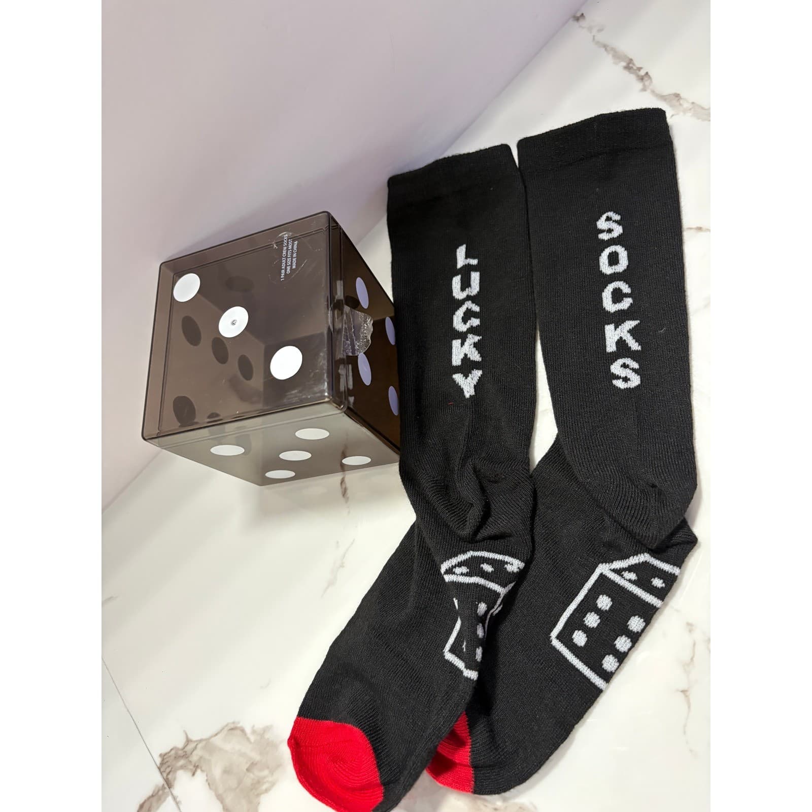 Way To Celebrate Lucky Socks Black Crew Socks with Dice Gift Box Novelty Mens