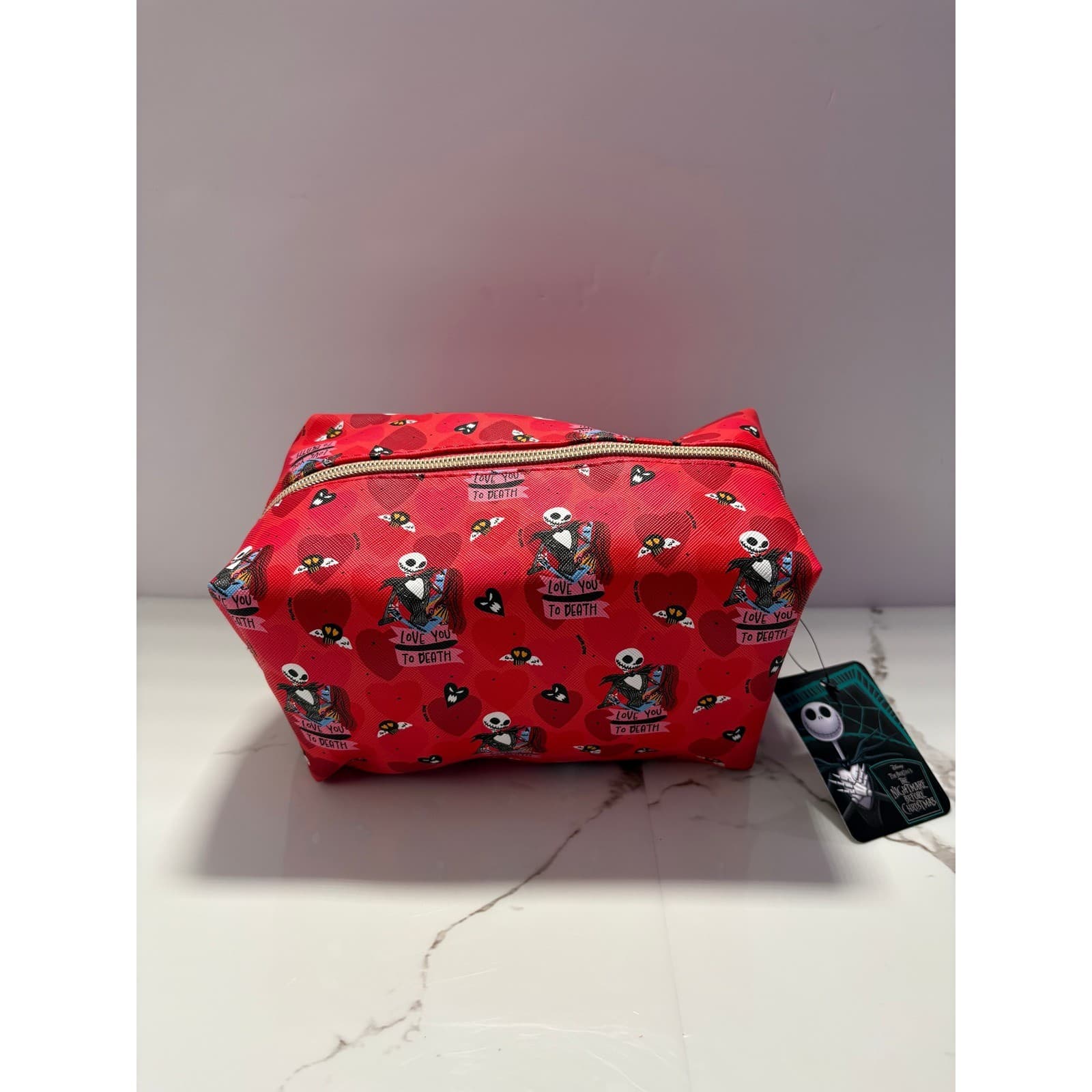 Disney Nightmare Before Christmas Jack Sally Love You To Death Makeup Bag Red