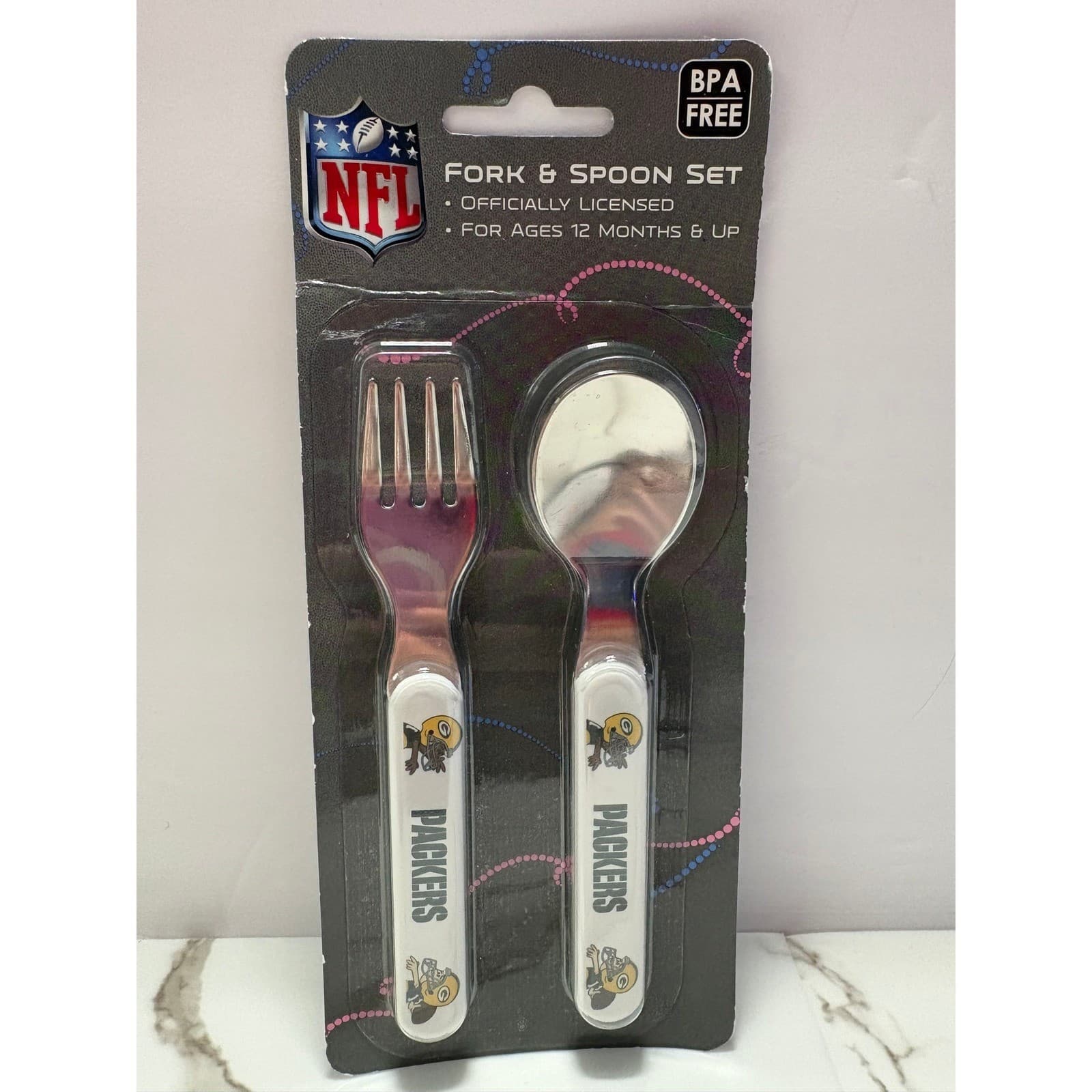 NFL Green Bay Packers Toddler Fork and Spoon Set Baby Fanatic BPA Free Cutlery