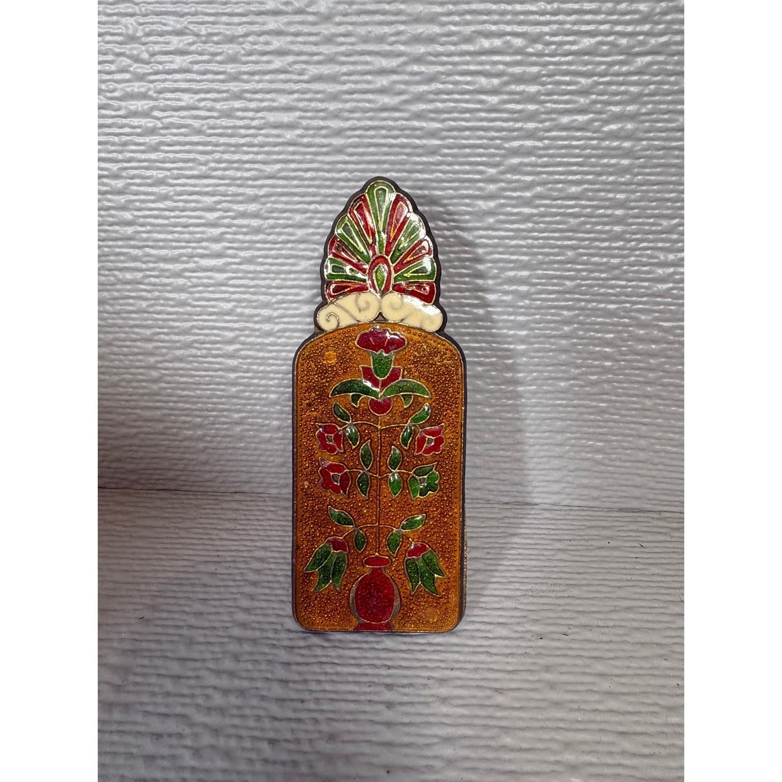 Vintage Brass Greek Cloisonne Enamel Money Clip Floral Nautical Sailing Ship