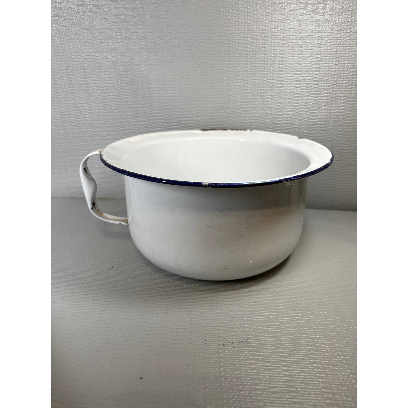 Vintage White Enamelware Chamber Pot Farmhouse Primitive Planter