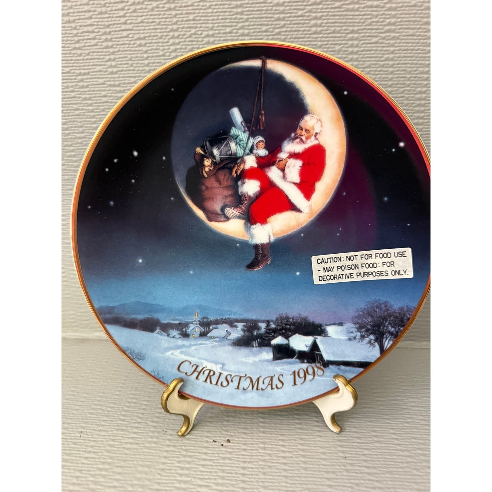 Avon Christmas 1998 Collector Plate Greetings From Santa Ernie Norcia 22K Gold