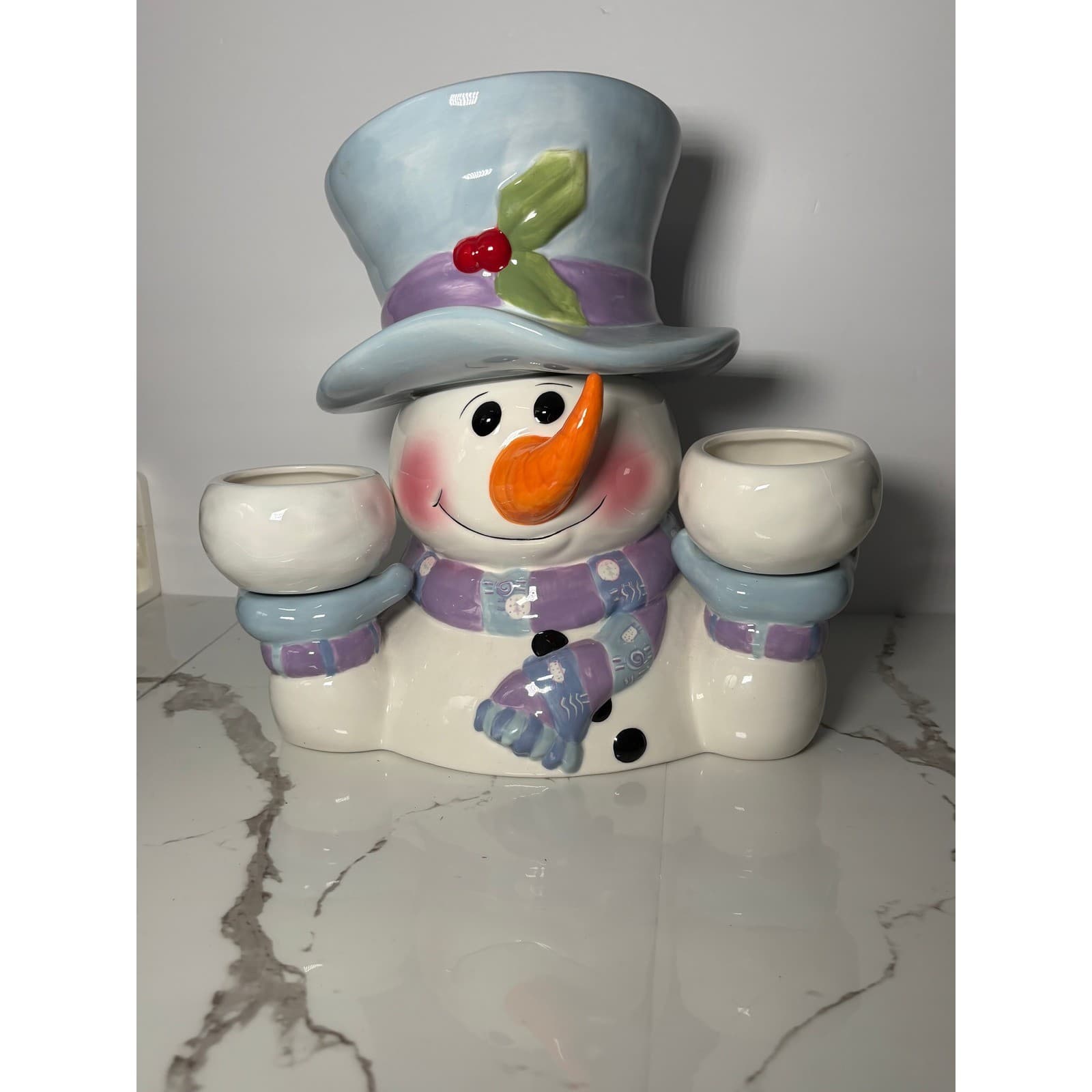 Snowman Ceramic Snack Set Cookie Jar with Magnetic Side Bowls Holiday Decor