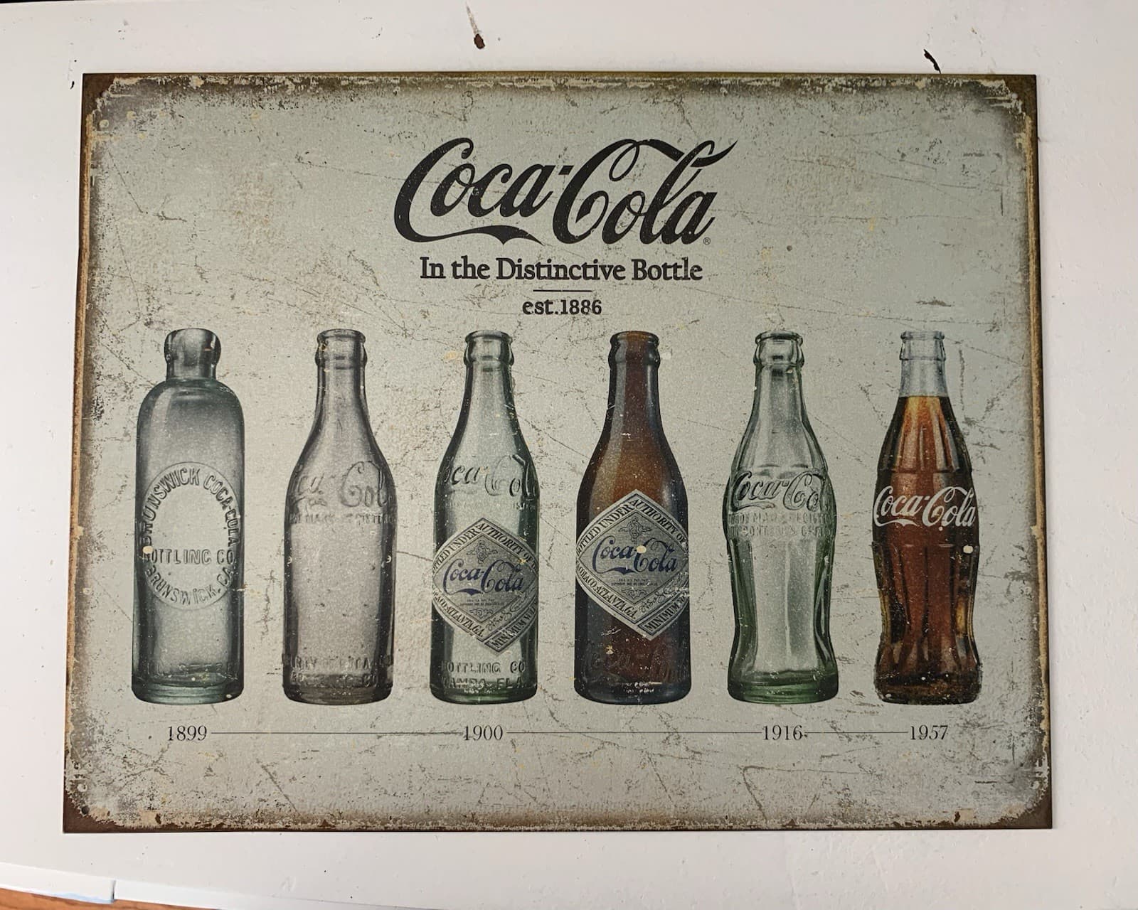 Coca Cola Bottle Evolution Advertising Distressed Vintage Style Metal Tin Sign