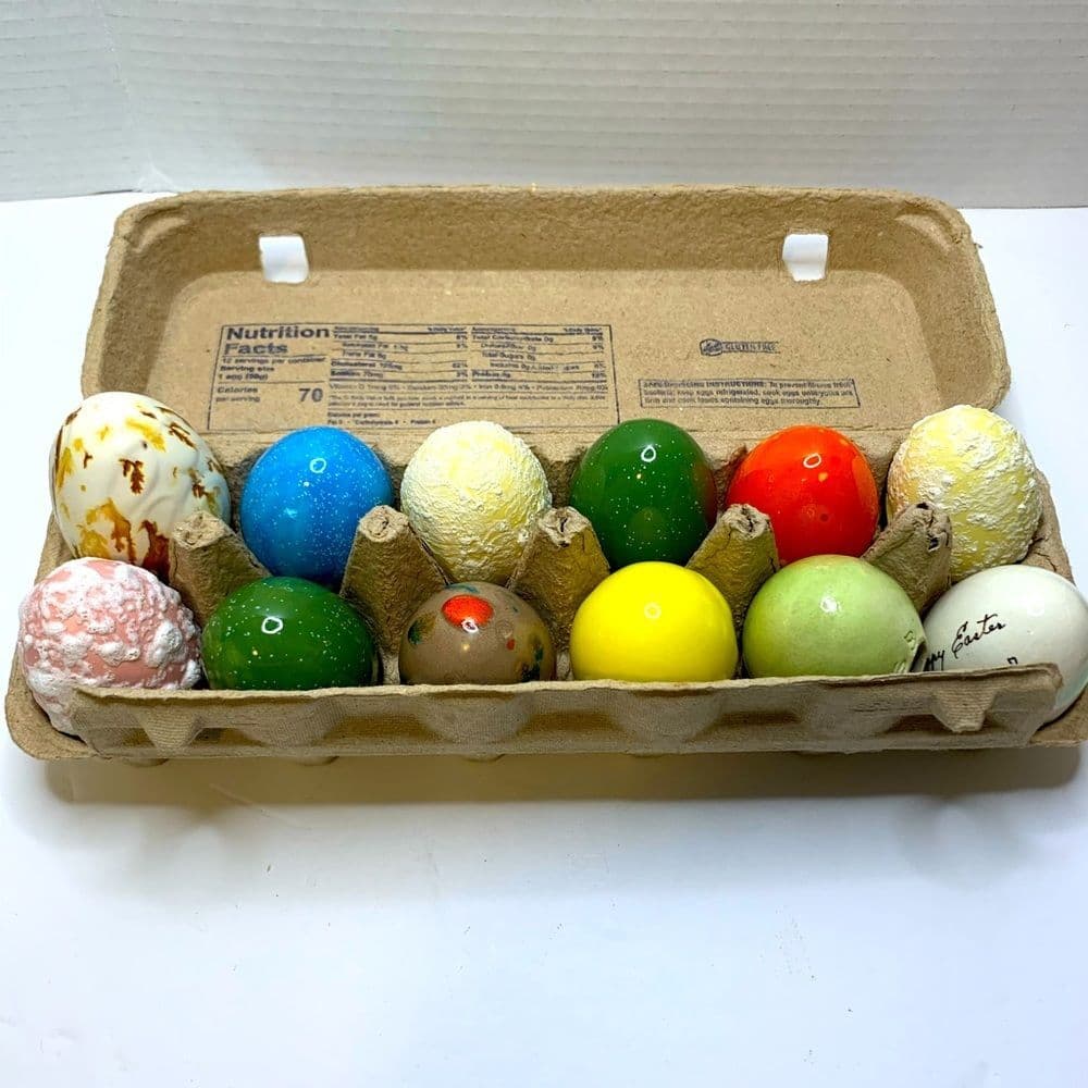 Vintage ceramic spotted speckled Easter Eggs handmade hand painted Easter 1977