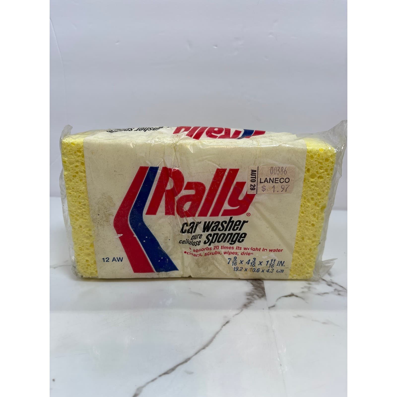 Vintage Rally Car Washer Pure Cellulose Sponge Borden Inc Made in USA Yellow