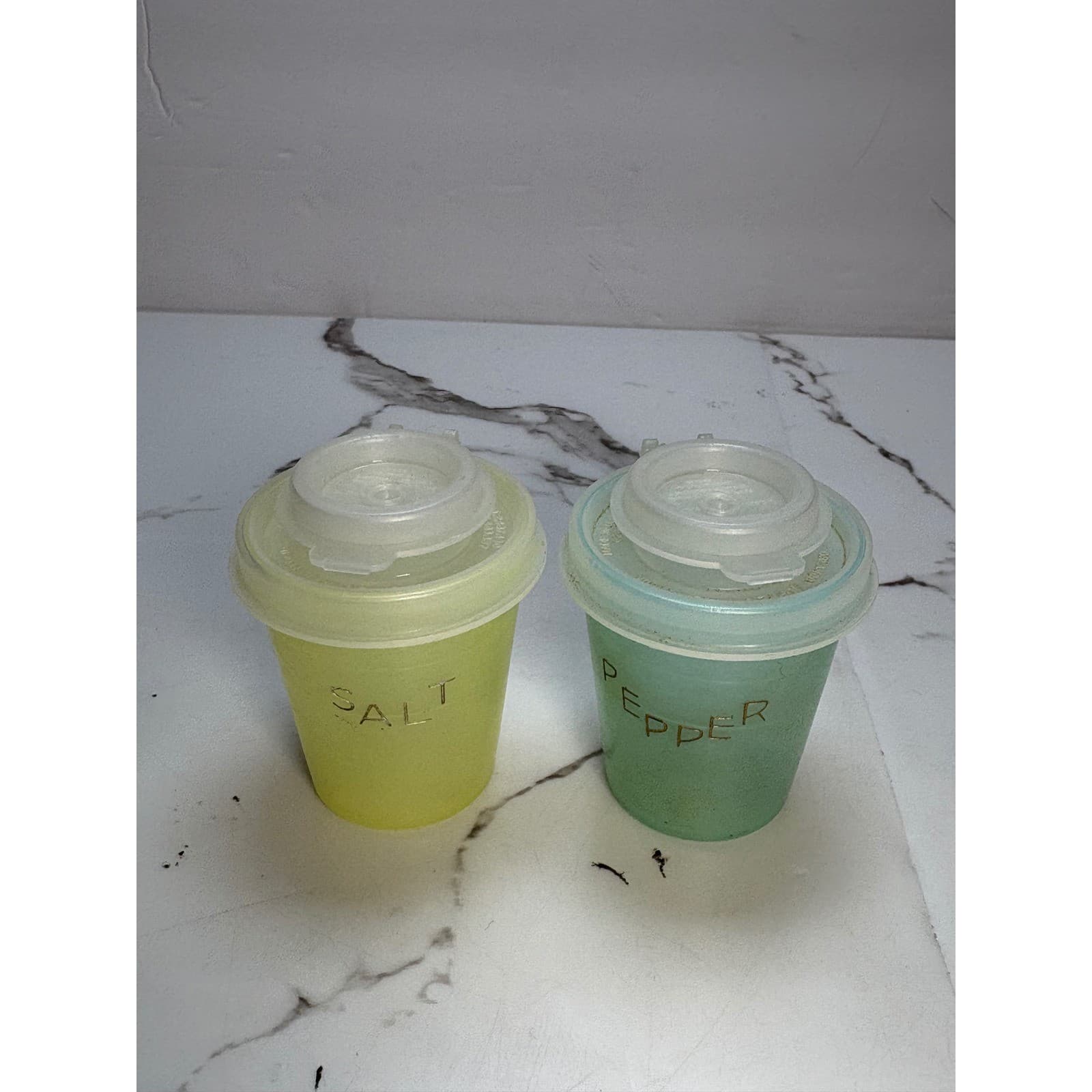 Vintage Tupperware Salt and Pepper Shakers Yellow Green Flip Top 2pc
