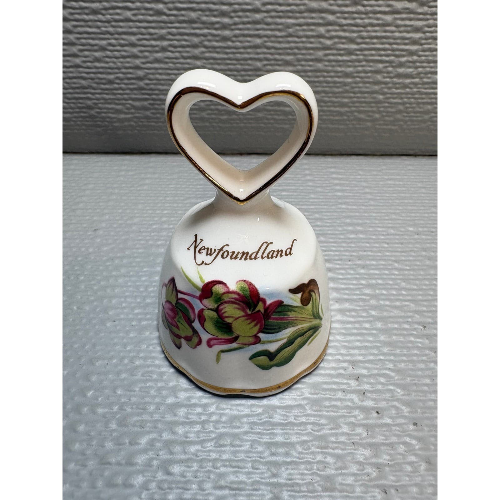 Vintage Newfoundland Souvenir Bell Fine Bone China Made in England Heart Handle