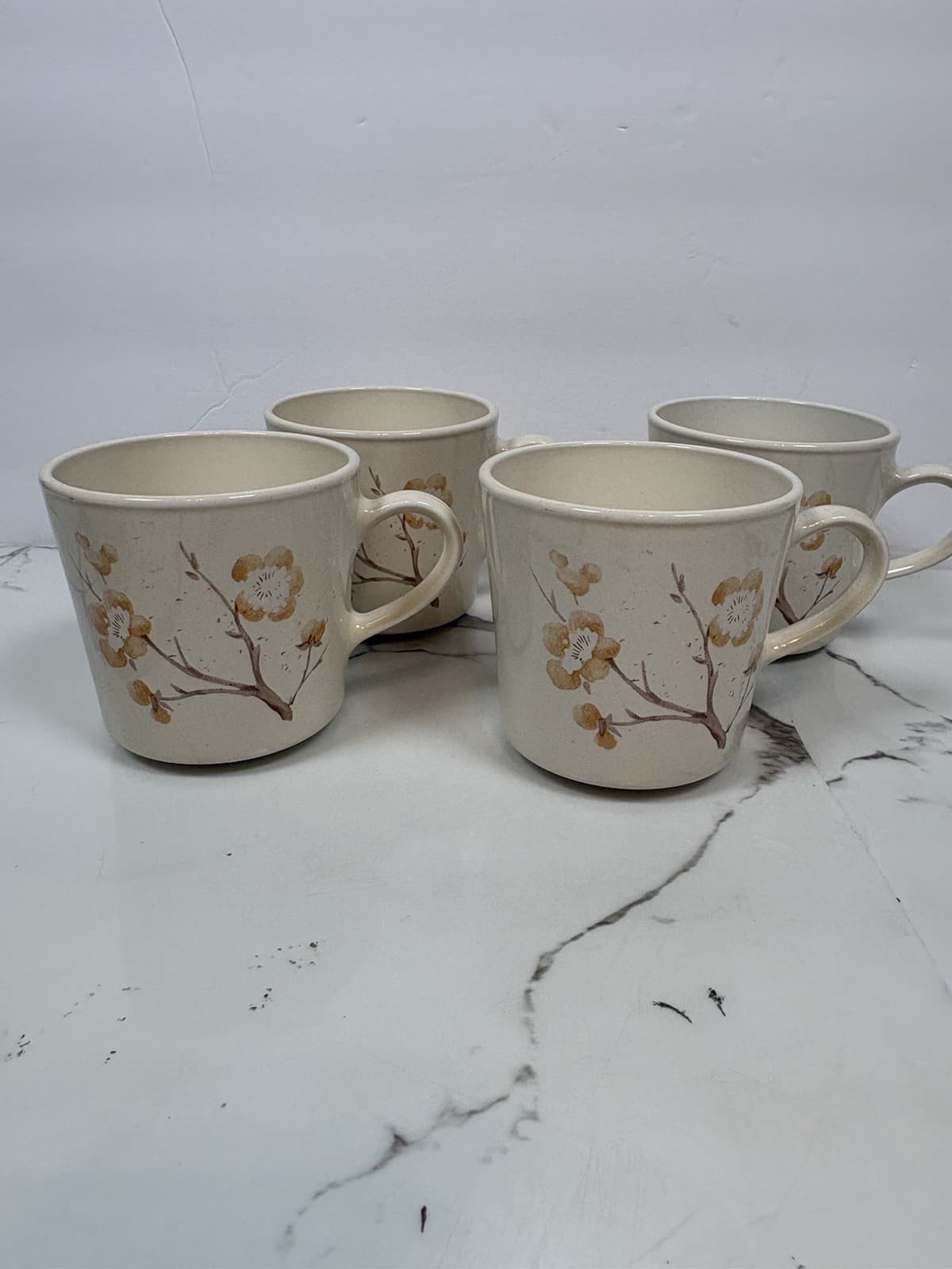 Vintage Corning Ware Apricot Grove Floral Mugs Set of 4 Cream Tan Peach