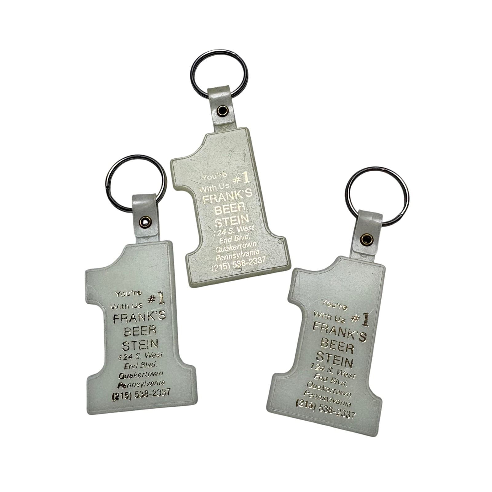 Lot of 3 Vintage Franks Beer Stein Quakertown PA Number 1 Advertising Keychain