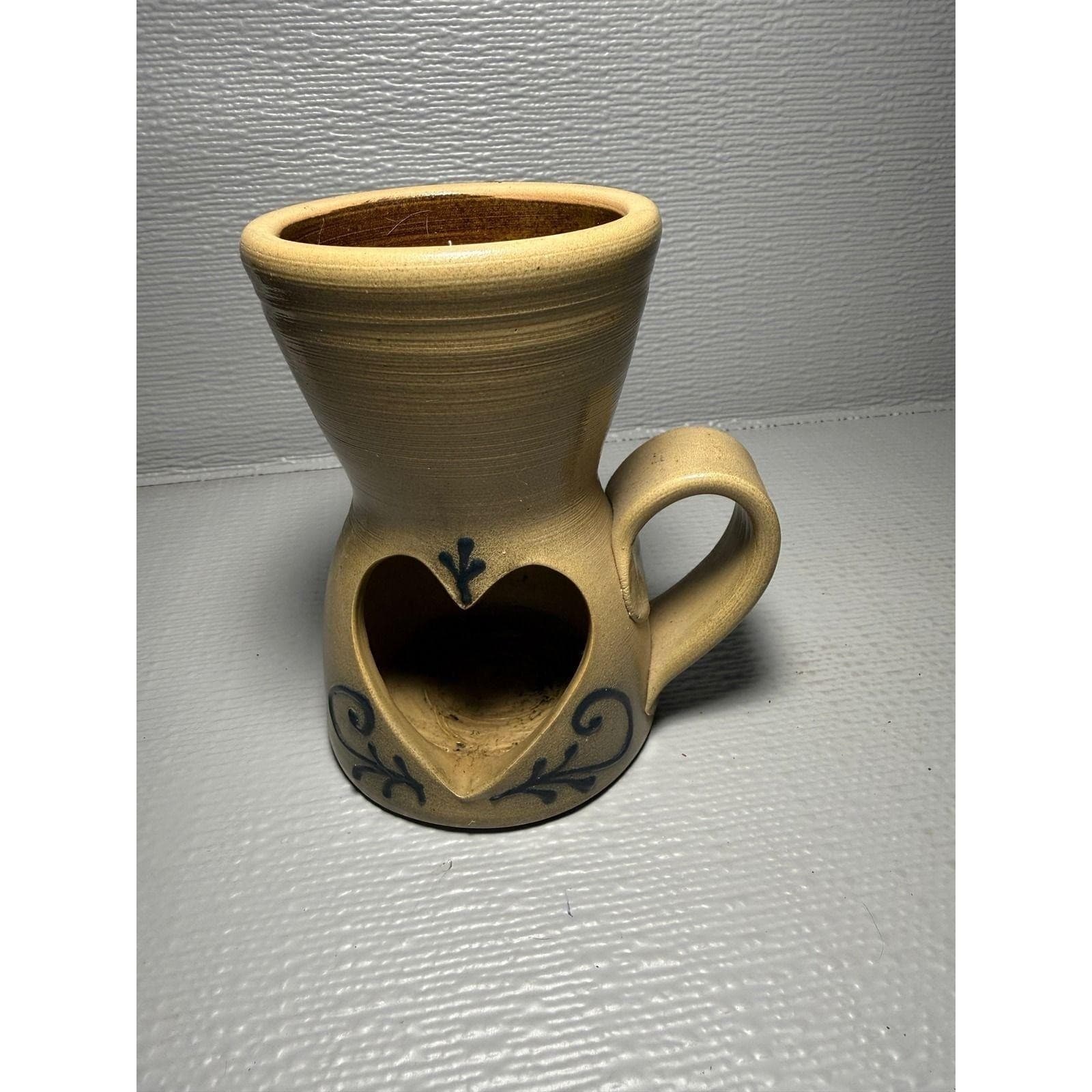Maple City Pottery 2000 Hand Made Stoneware Heart Wax Warmer Monmouth IL Tan