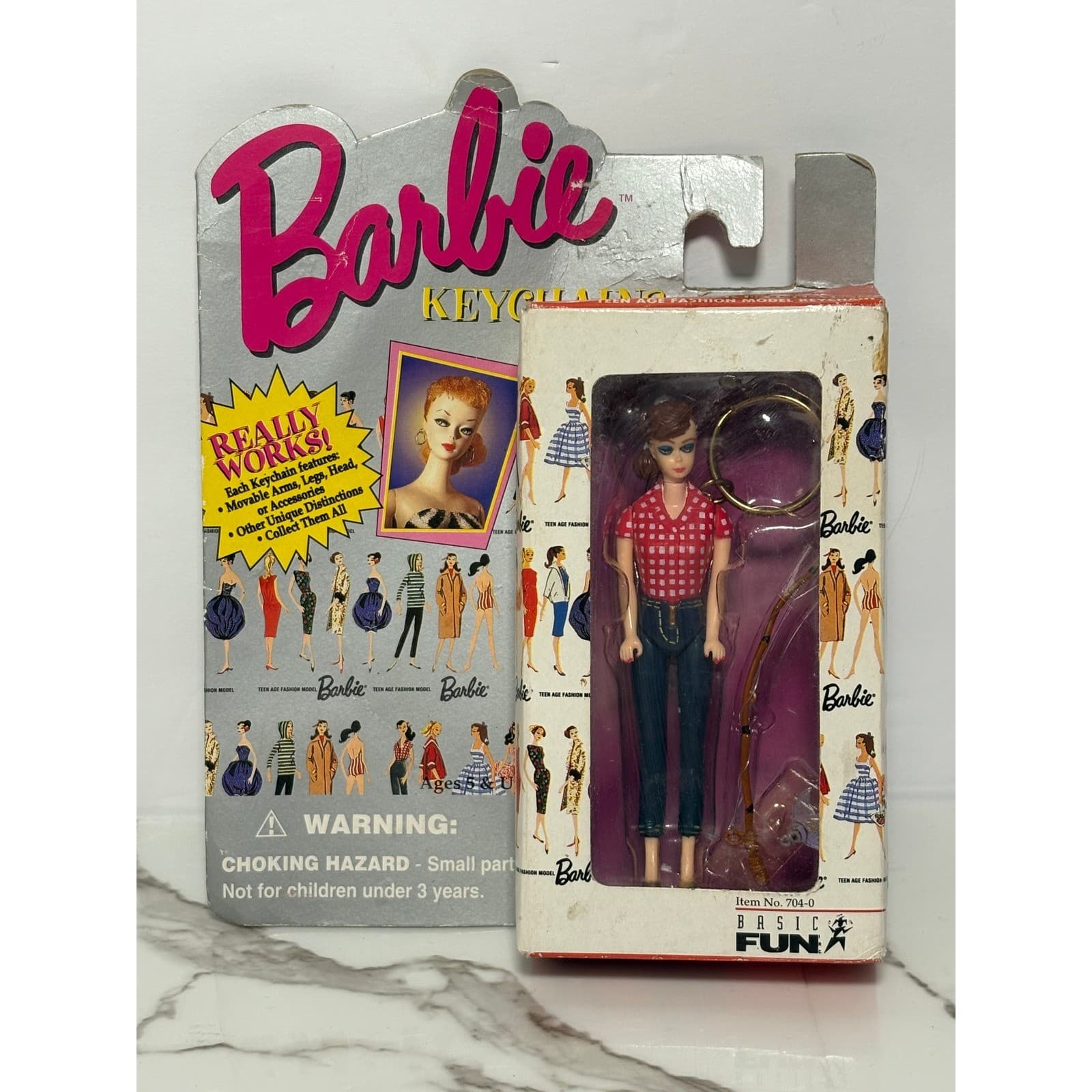 Vintage 1995 Basic Fun Picnic Barbie Keychain 1959 Model 704-0 Red Gingham Mini