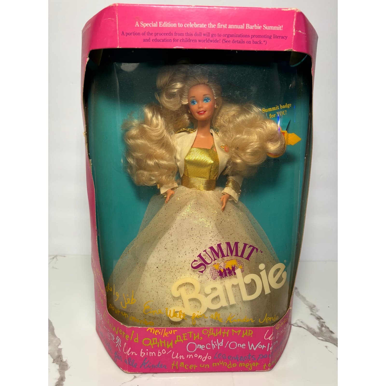 Vintage 1990 Summit Barbie Special Edition Doll Mattel 7027 White Gold Gown NIB