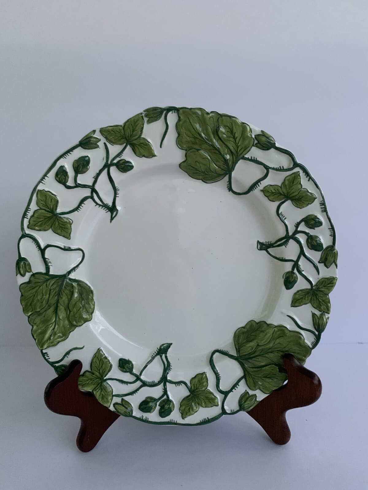 Meiselman Imports Italy Majolica Grape Leaf Plate Green White K. 249/G Vintage
