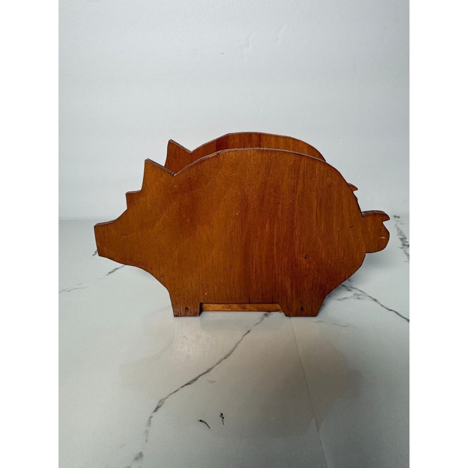 Vintage Wooden Pig Napkin Holder Farmhouse Rustic Kitchen Decor Brown Wood