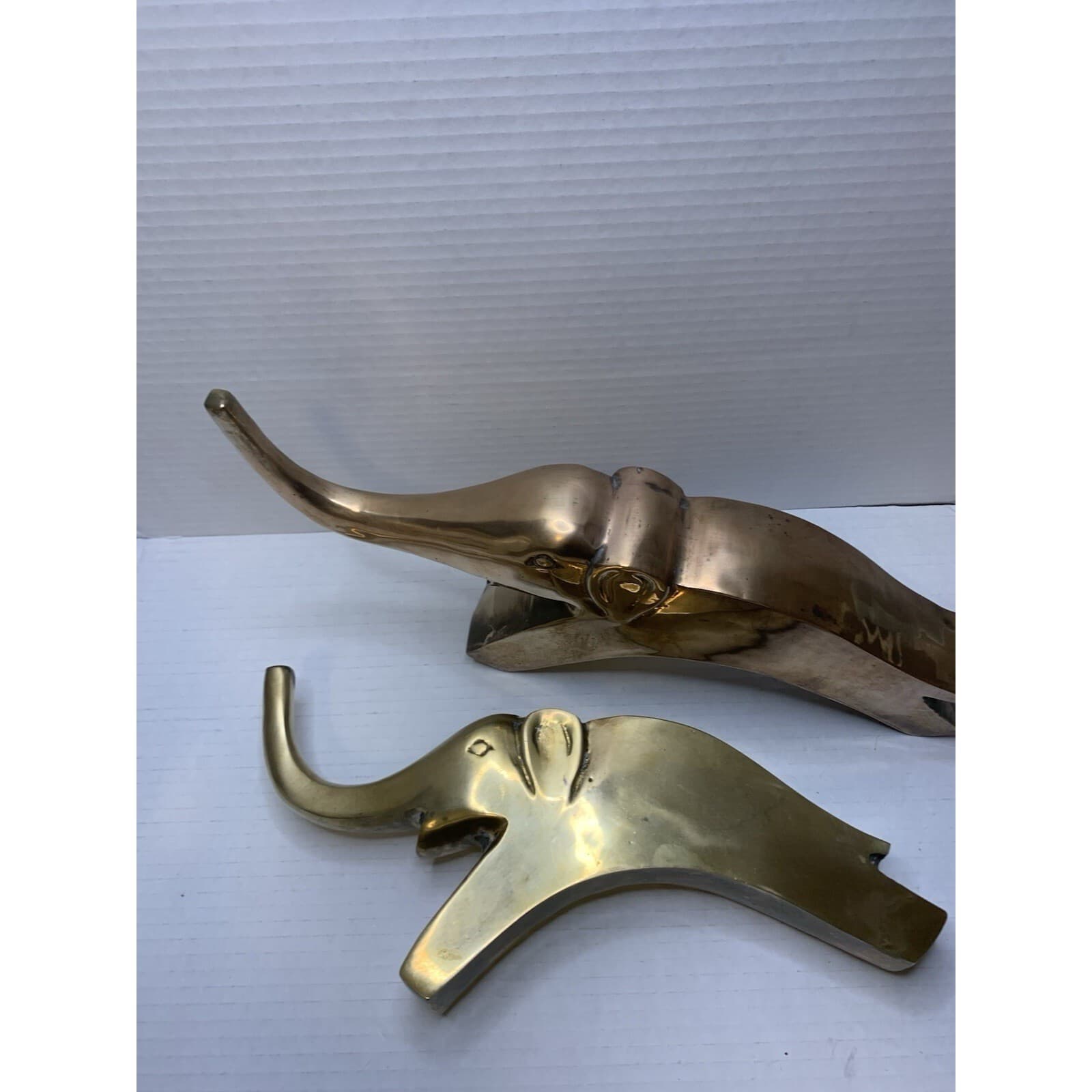 Vintage Solid Brass Elephant Bookends Set Mid Century Modern Gold Decor Pair