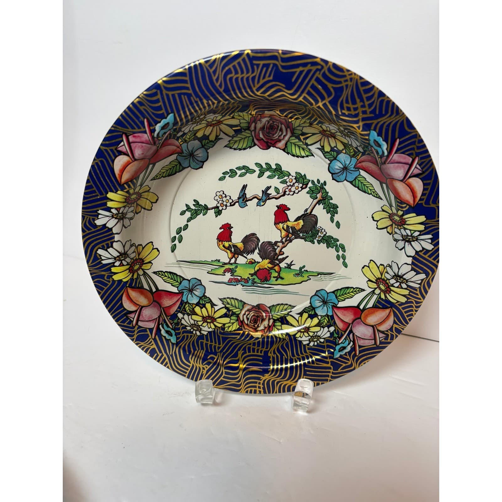 Set of 4 Vintage Action Industries Brazil Tin Enamel Rooster Floral Bowls