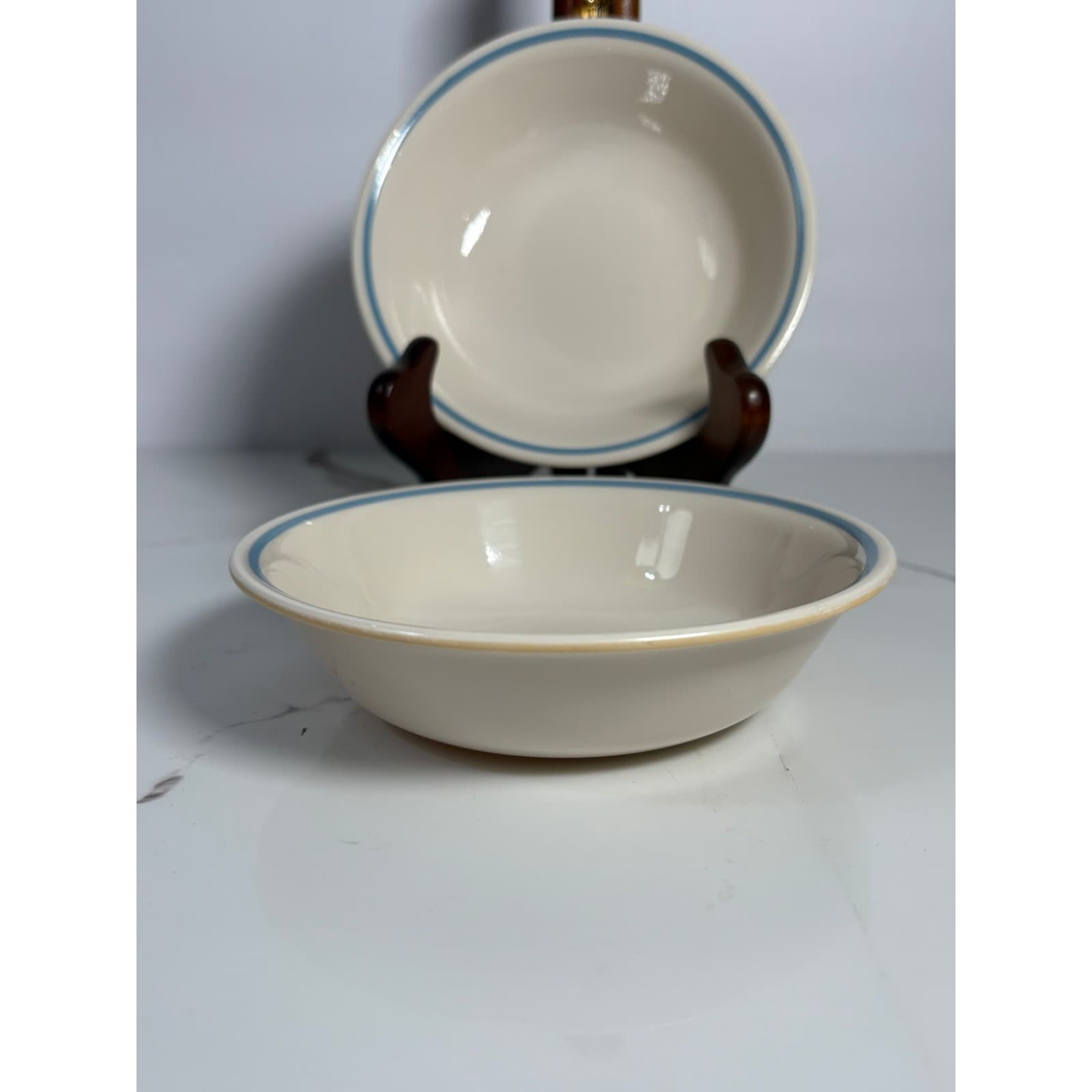 Corelle Livingware Morning Blue 6.25" Vintage Cereal Bowls Set of 6 Blue Rim