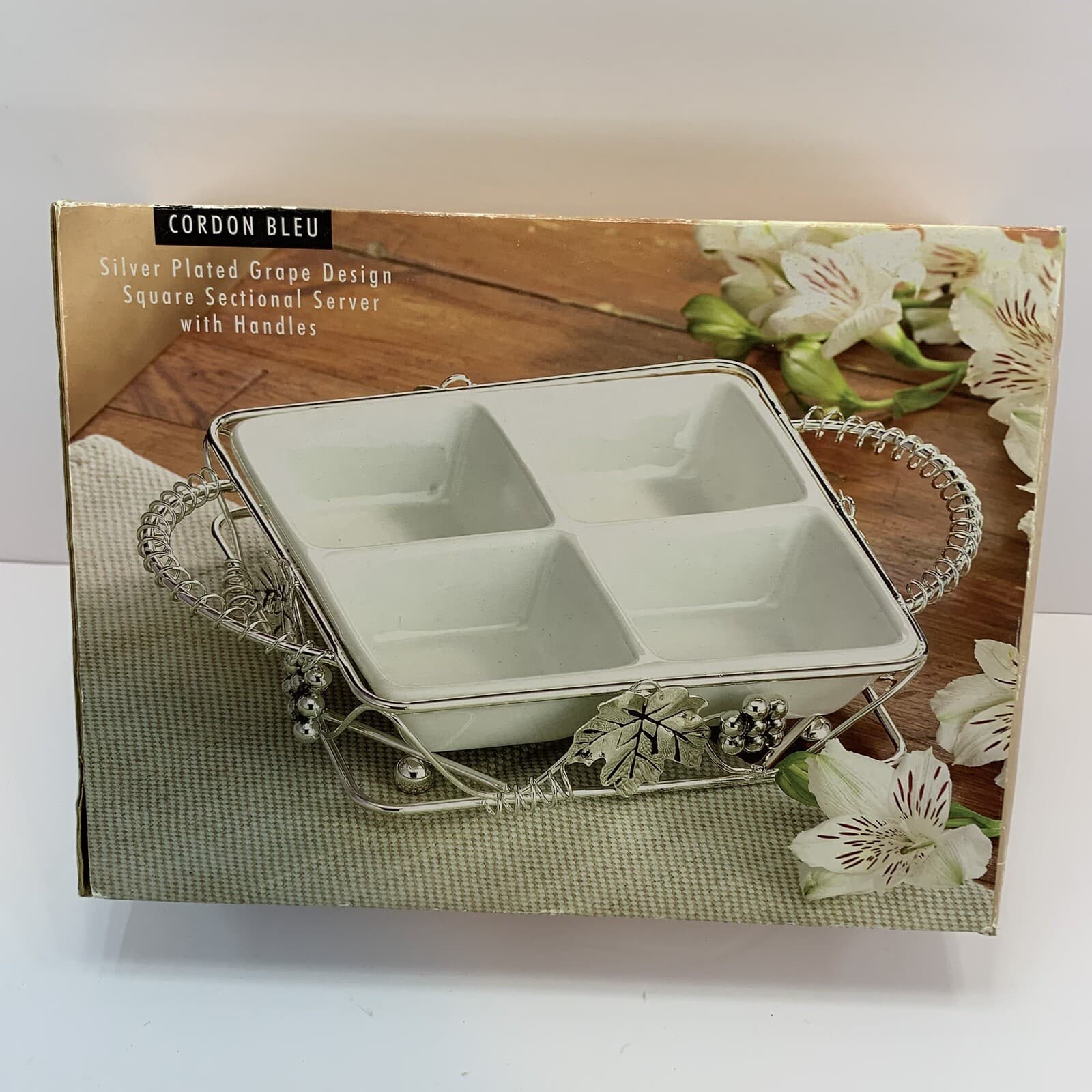 Cordon Bleu Silver Plated Grape Square Sectional Server W/Handles New Open Box