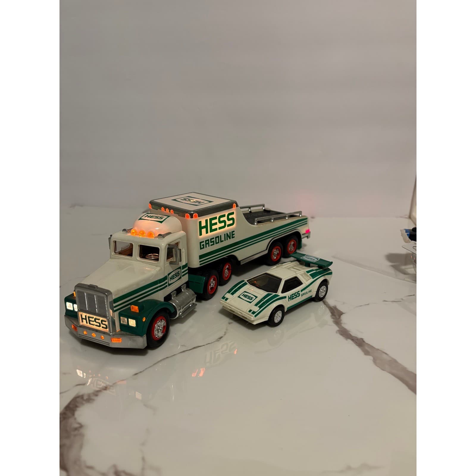 1991 Hess Toy Truck and Racer Gasoline Semi Trailer with Working Lights Vintage