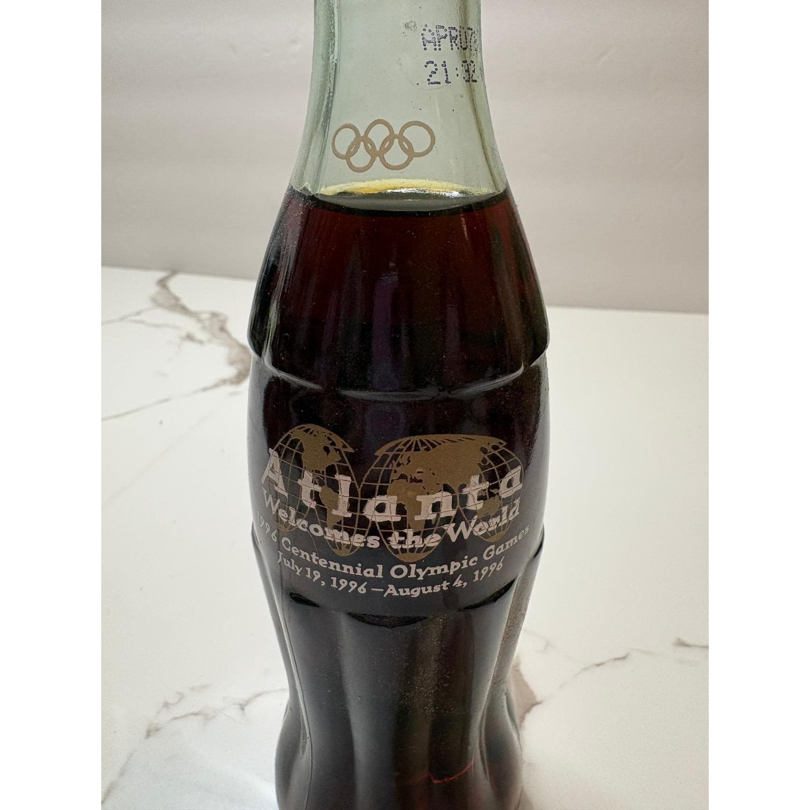 Coca-Cola Classic 1996 Atlanta Centennial Olympic Games 8oz Glass Bottle Full