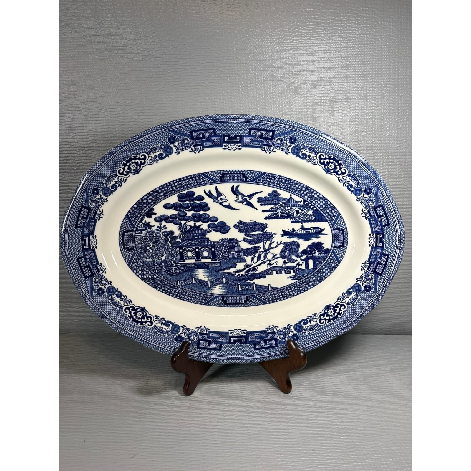 Legend British Heritage Blue Willow Oval Serving Platter Earthenware 15.5 Inch