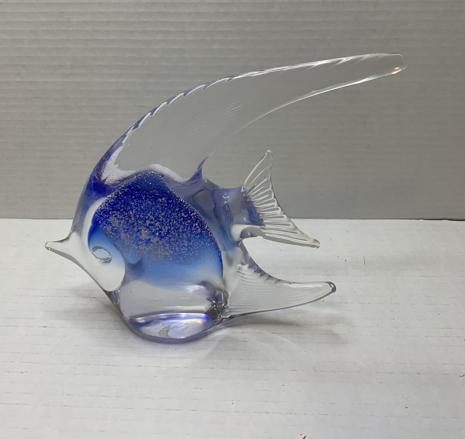Blue Glass Angel Fish Murano Style Blue & White Fish / Vintage