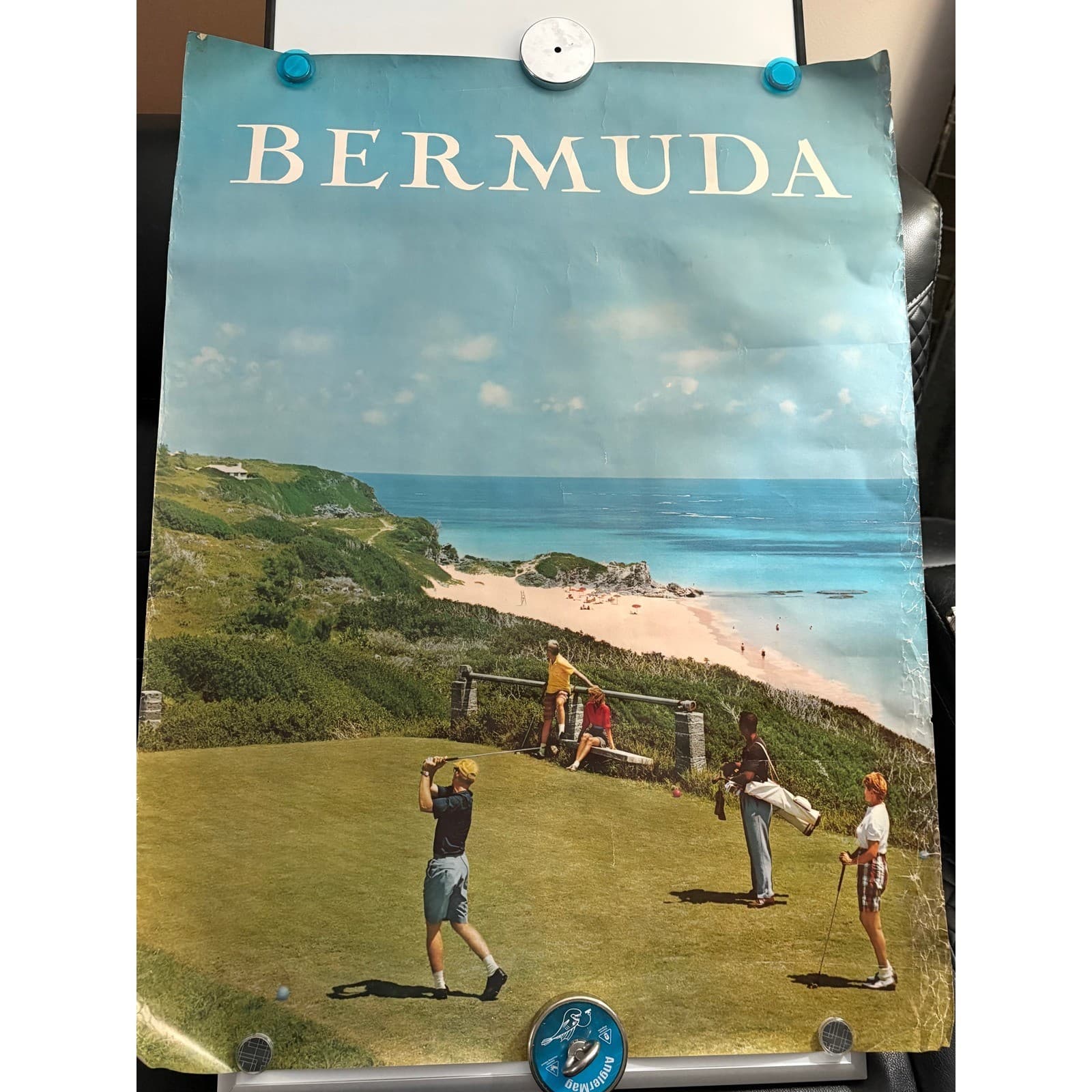 Vintage Bermuda Travel Poster Golf Scene Beach Ocean Mid Century Retro Art