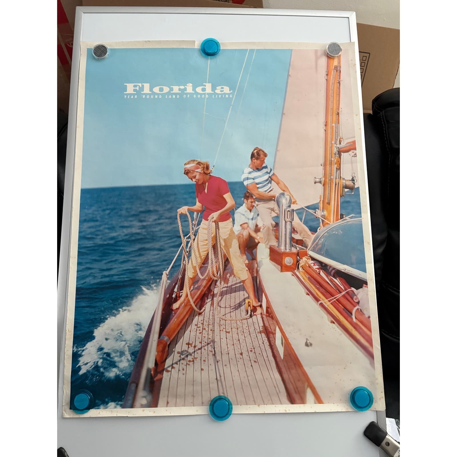 Vintage Florida Year Round Land of Good Living Sailing Travel Poster 28x22