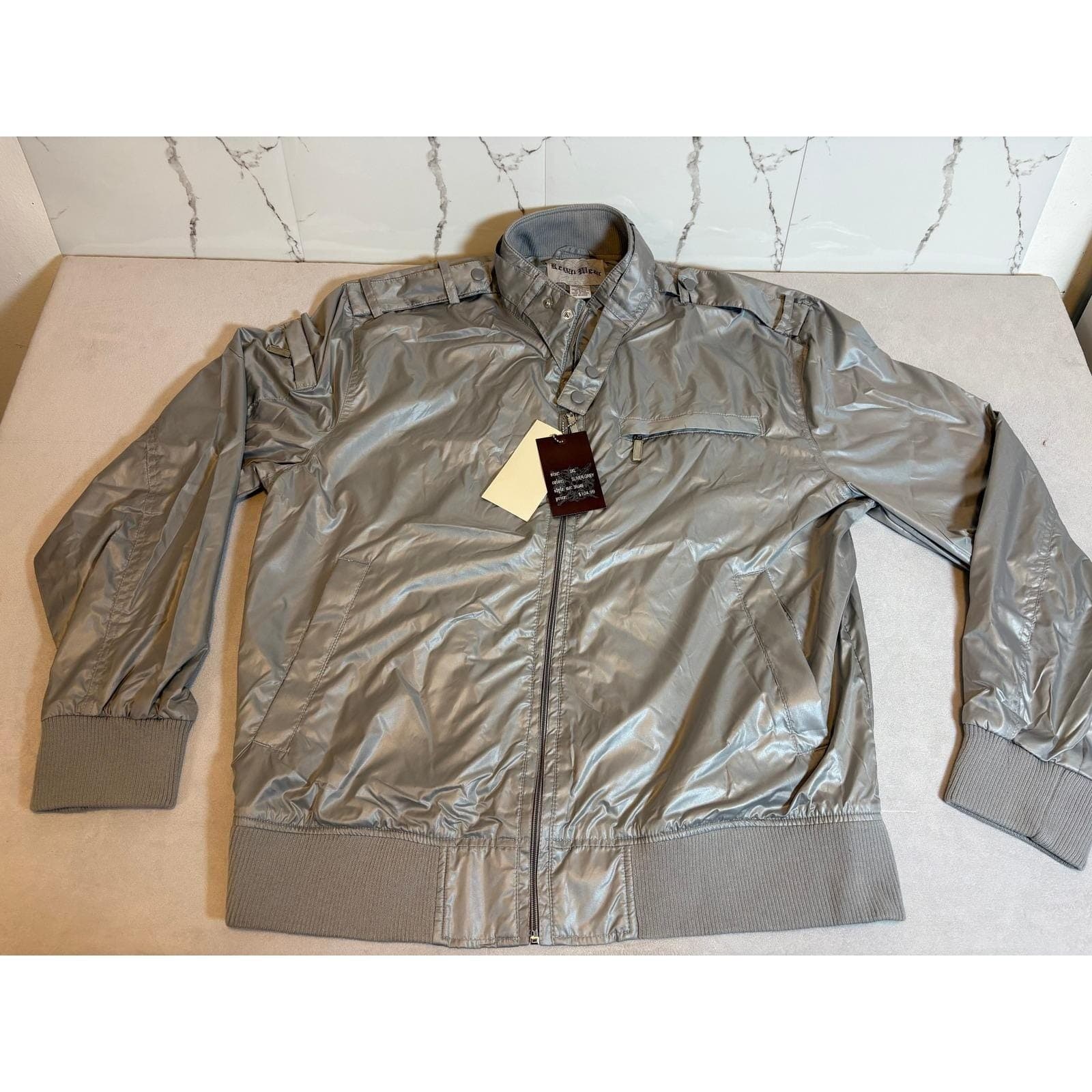 Regal Wear Mens Bomber Jacket Silver Grey Metallic Zip Up 3XL NEW With tags