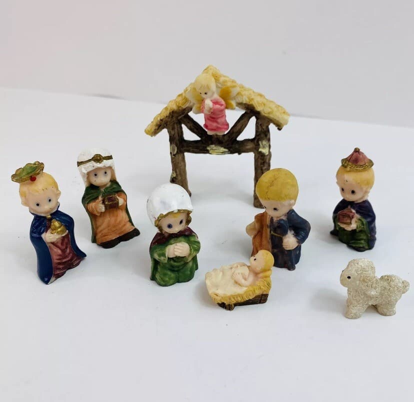 Miniature Nativity Scene Christmas Ornaments Decor Figure 8 Pc Nativity Set
