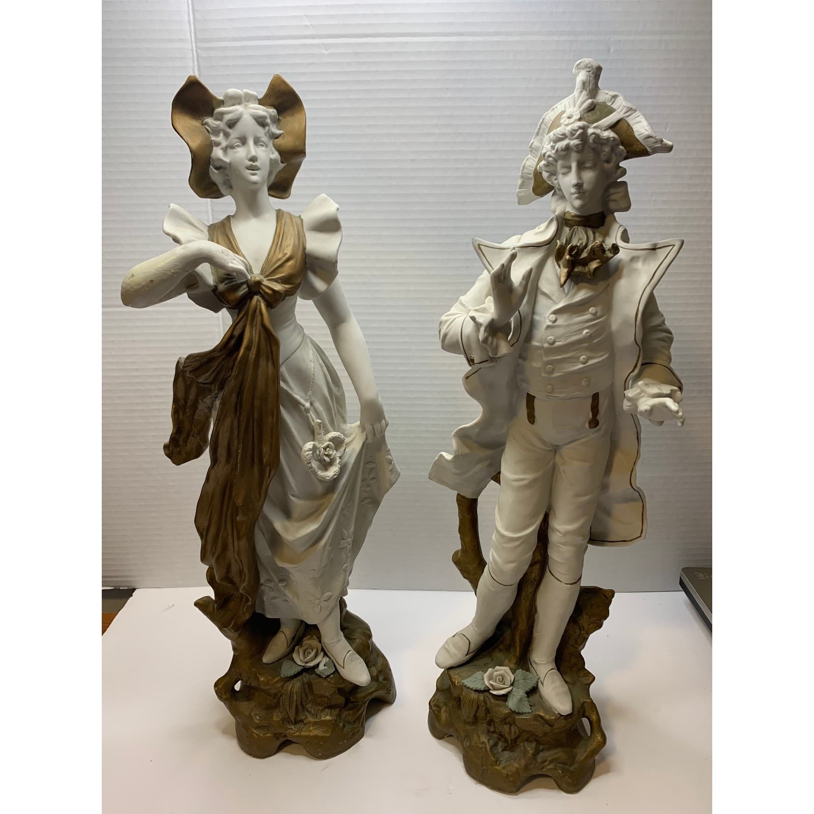 Vintage German Porcelain Figurine Pair White 18th Century Style Statues