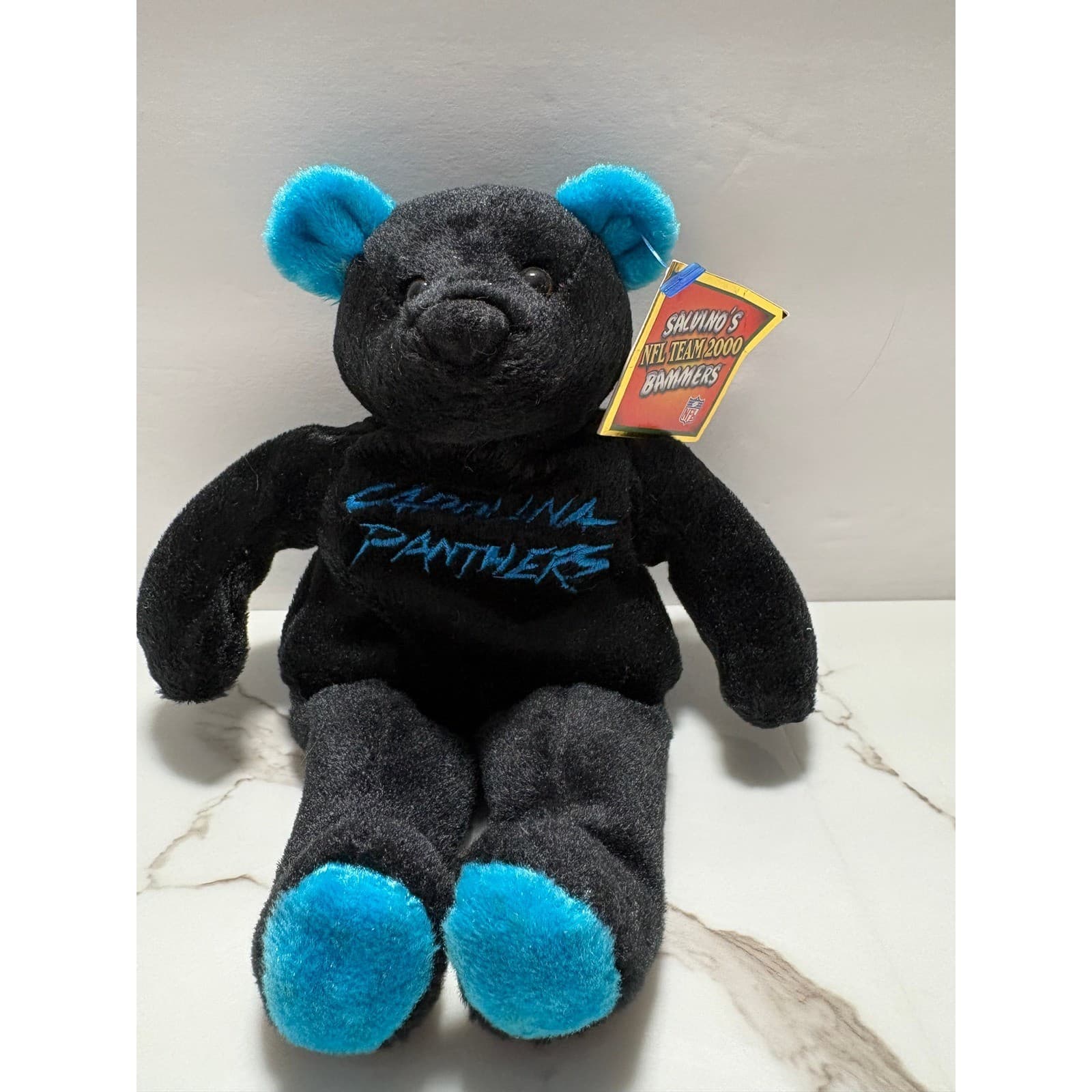 NFL Team 2000 Bammers Carolina Panthers Plush Bear Black Blue Collectible VTG