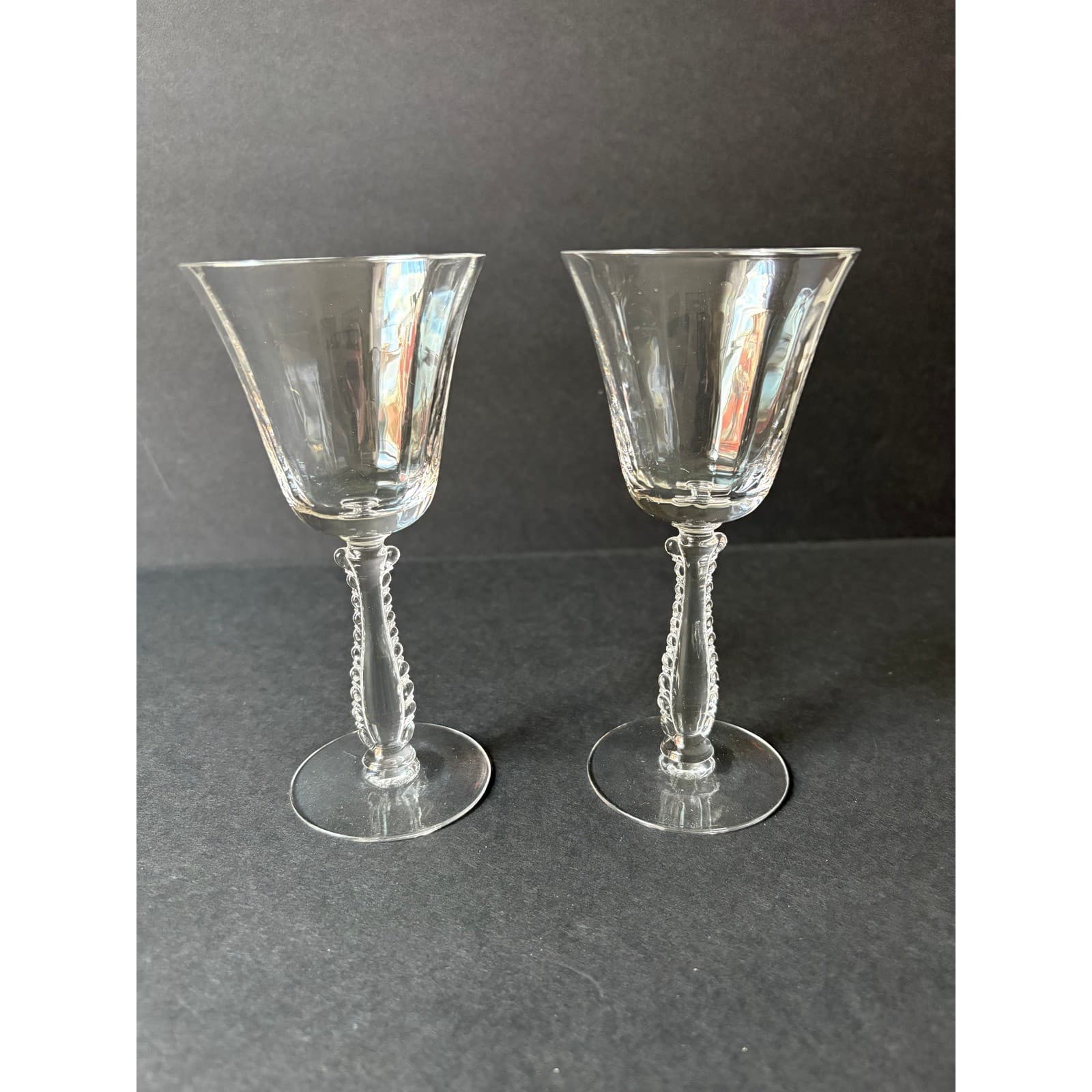 Vintage set of 2 Silver Flutes By Fostoria Claret Wine Glasses