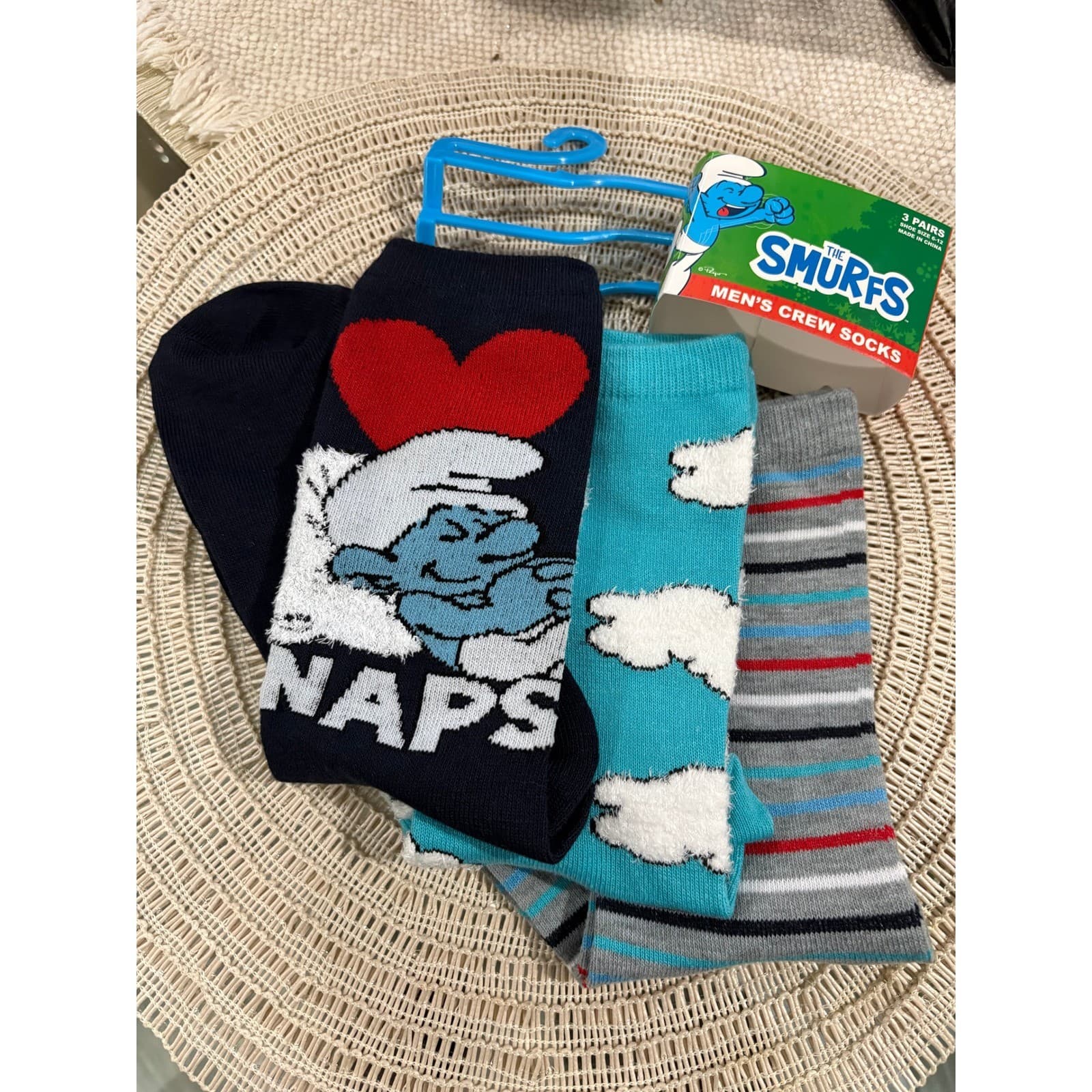 The Smurfs Crew Socks 3 Pairs Navy Blue Grey Naps Size 6-12