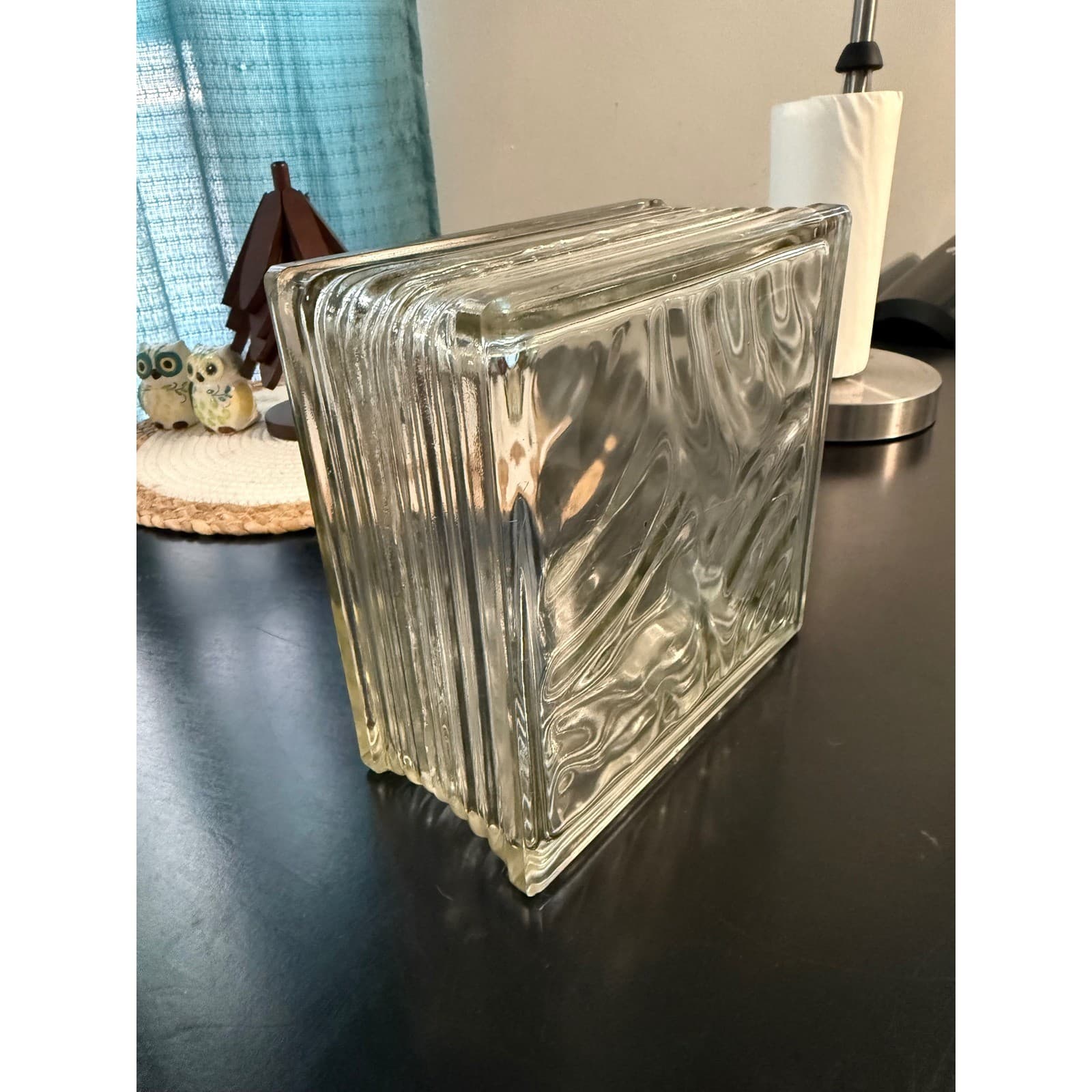 Vintage Clear Wavy Pattern Architectural Glass Block Brick 8x8x4 DIY Decor