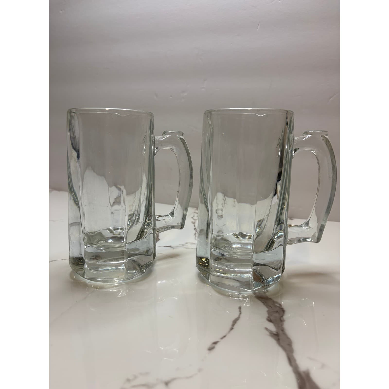 Vintage Libbey Glass Beer Mugs Set of 2 Clear Heavy Tankard Thumb Rest 16oz
