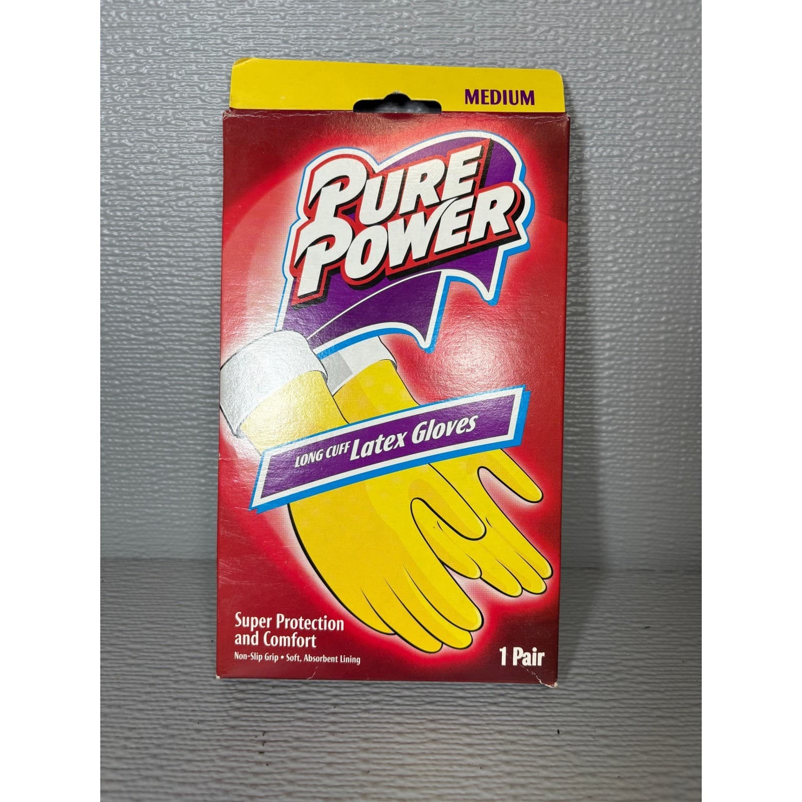 Pure Power Long Cuff Latex Gloves Yellow Medium Non-Slip Grip 1 Pair NEW