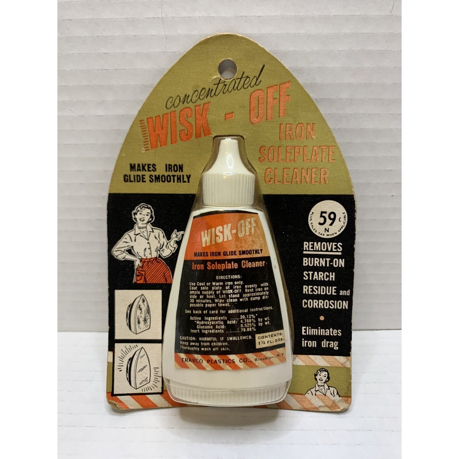 Vintage Wisk-Off Iron Soleplate Cleaner Travco Plastics 1964 New on Card 1.5oz