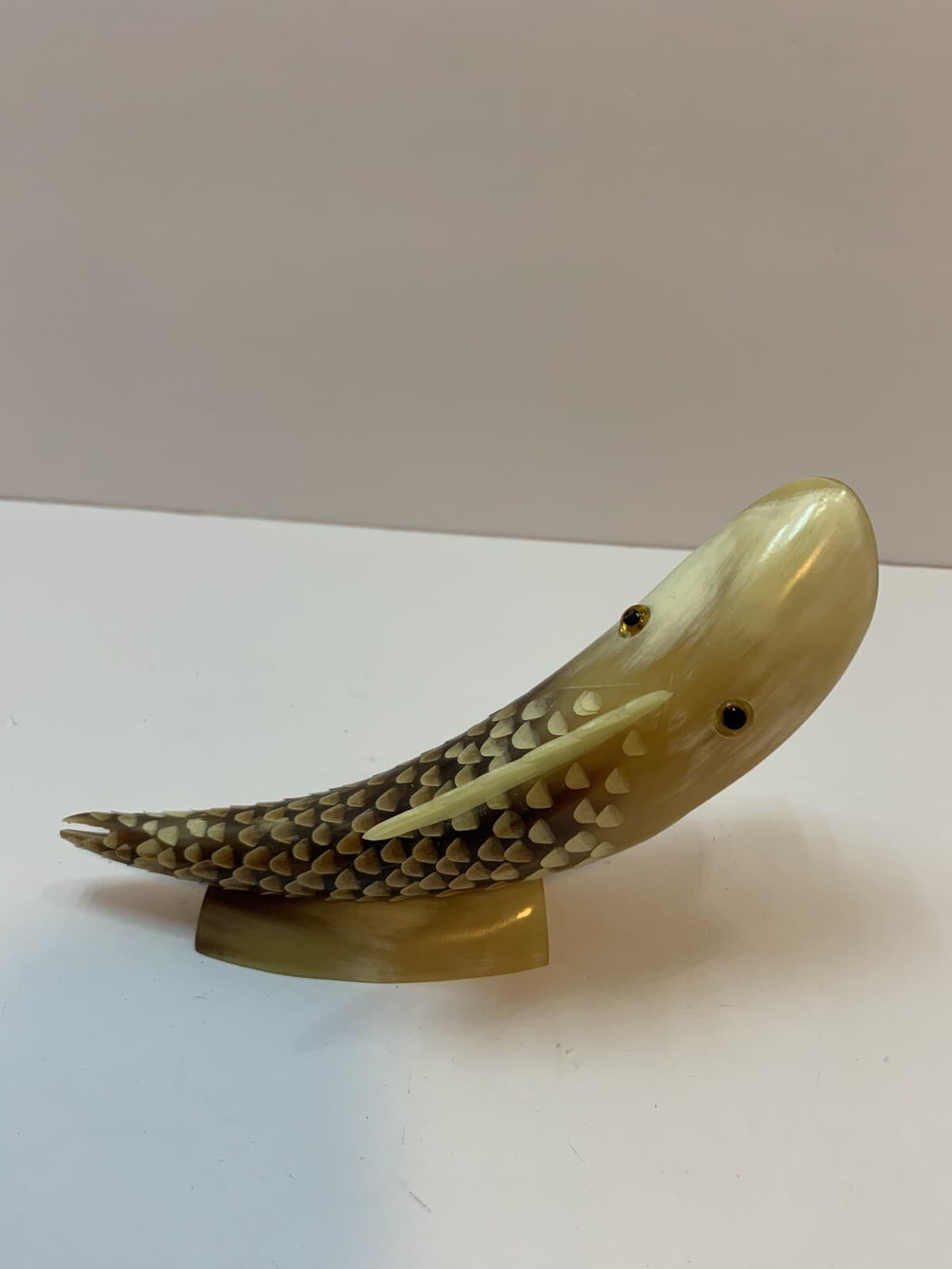 Vintage Bovine Horn Open Mouth Decorative Fish Sculpture