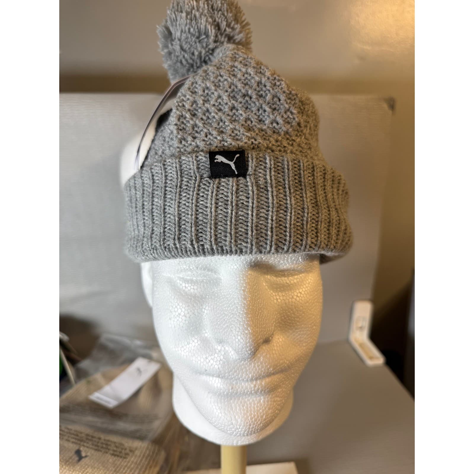 Puma Knit Pom Pom Beanie Hat Medium Grey